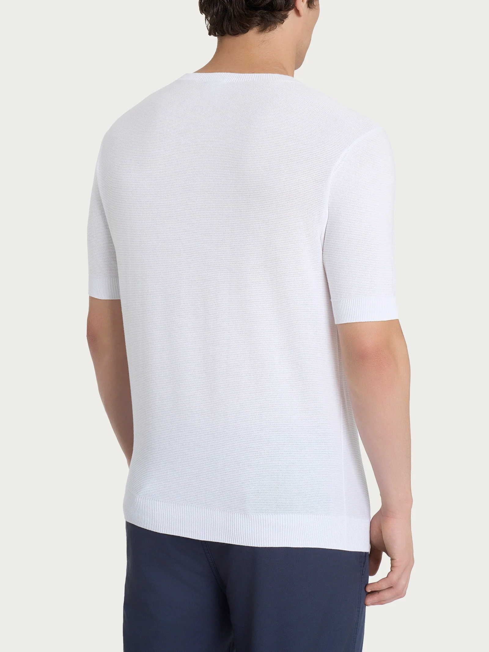 Maglia punto links a manica corta in puro cotone - Bianco - Image 2