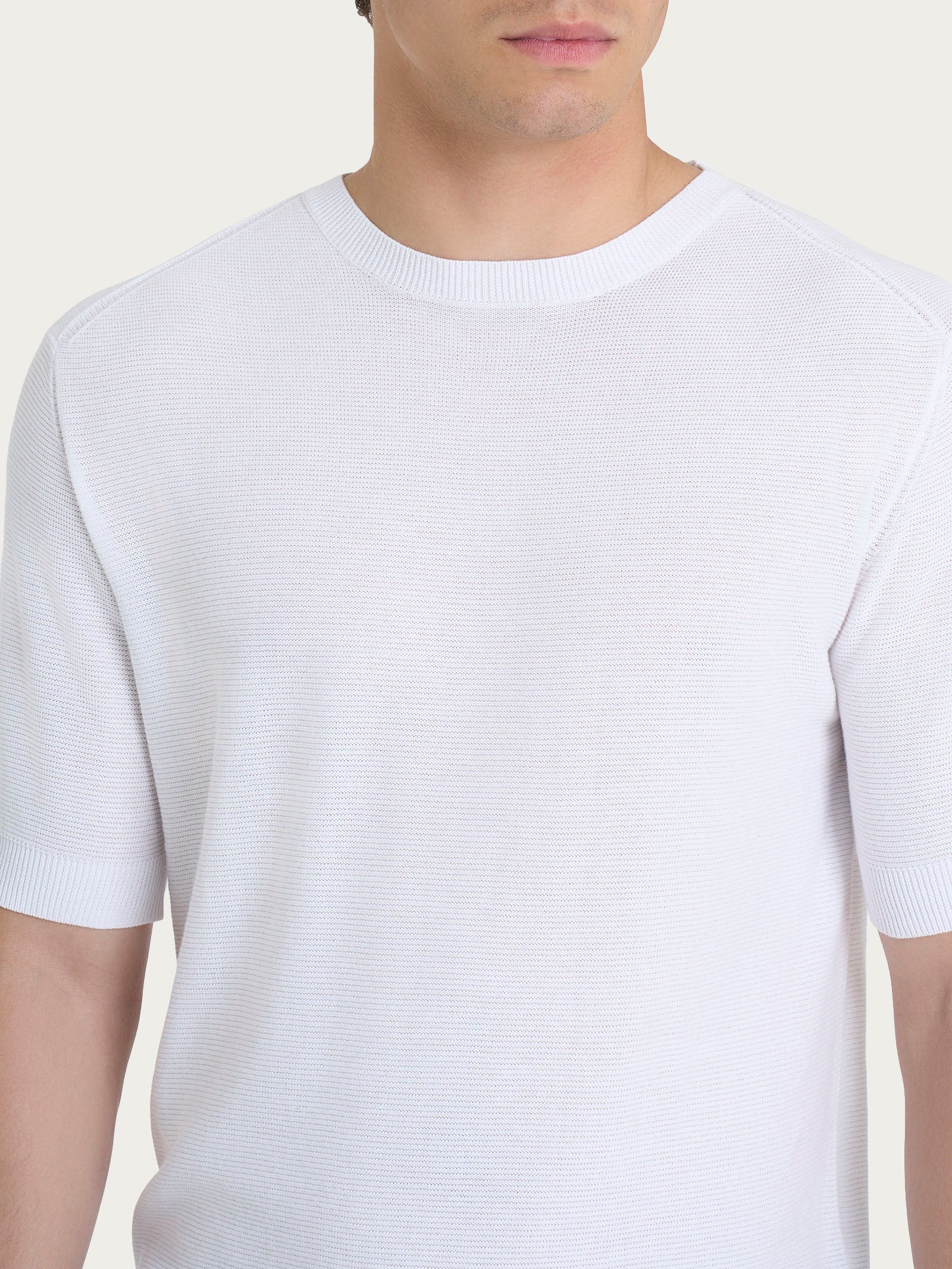 Maglia punto links a manica corta in puro cotone - Bianco - Image 3