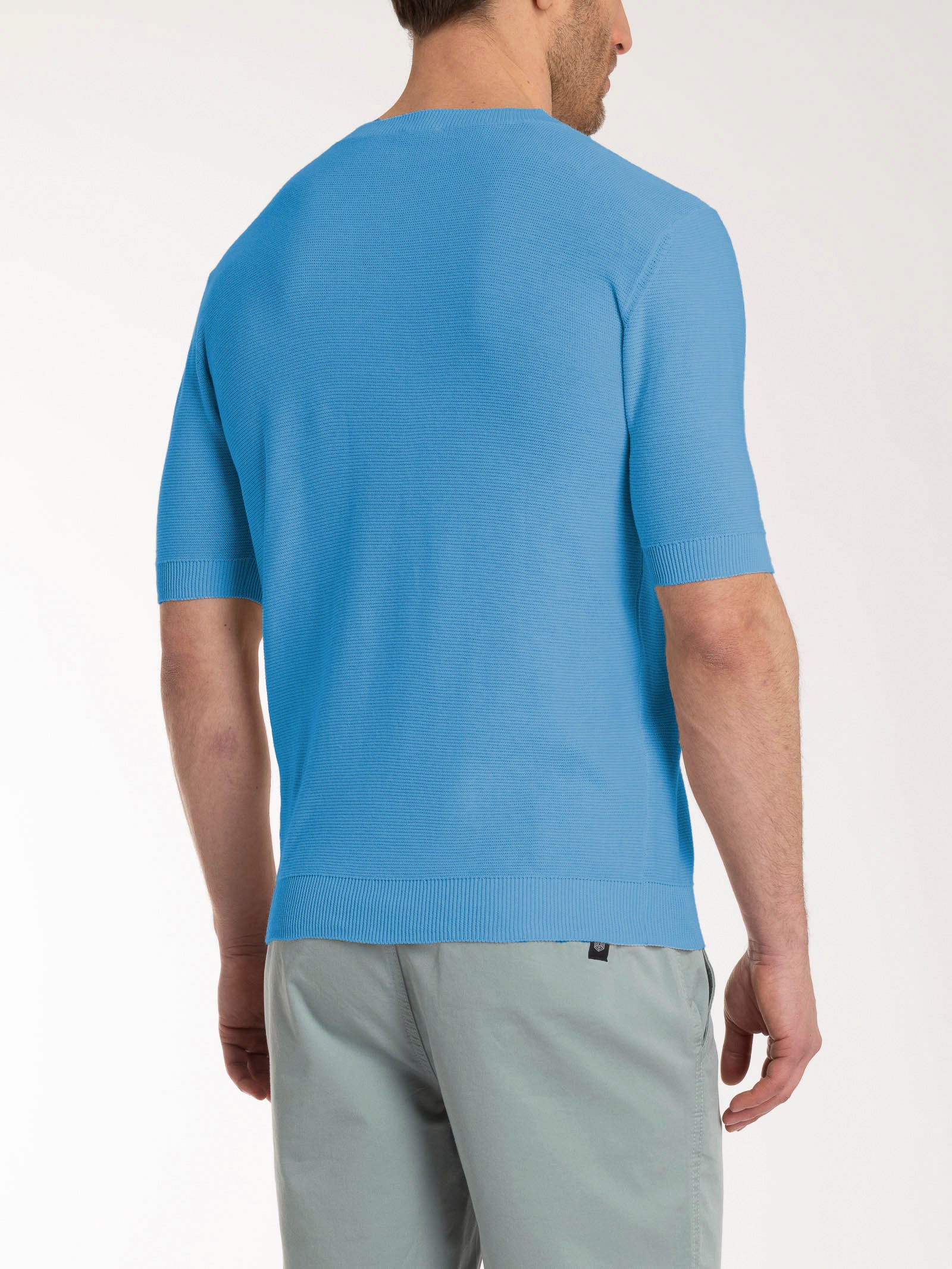 Maglia punto links a manica corta in puro cotone - Azure Blue - Image 2
