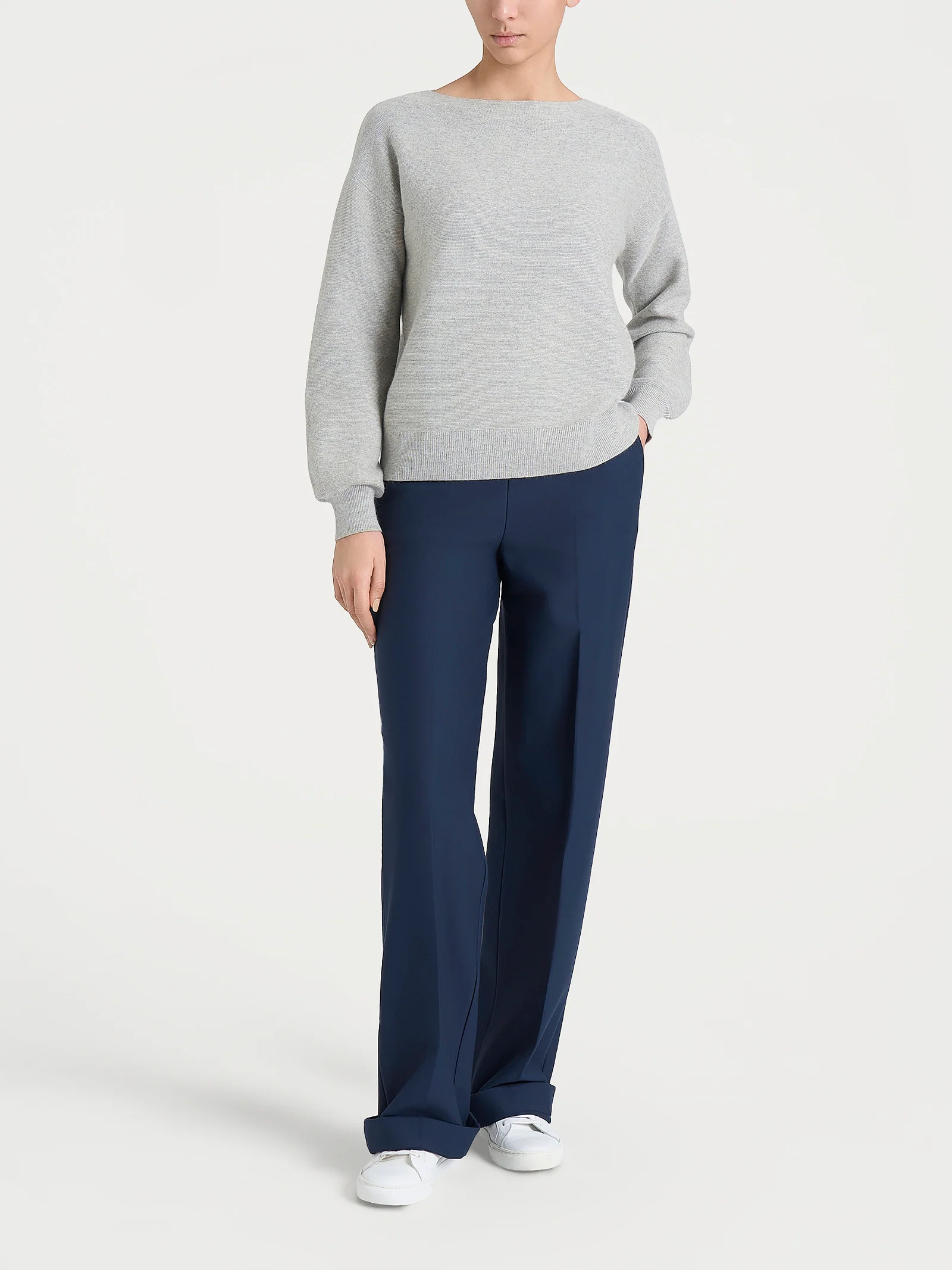 Maglia Punto Links con scollo a barchetta in Natural Soft - Ghiaia Mel. - Image 4