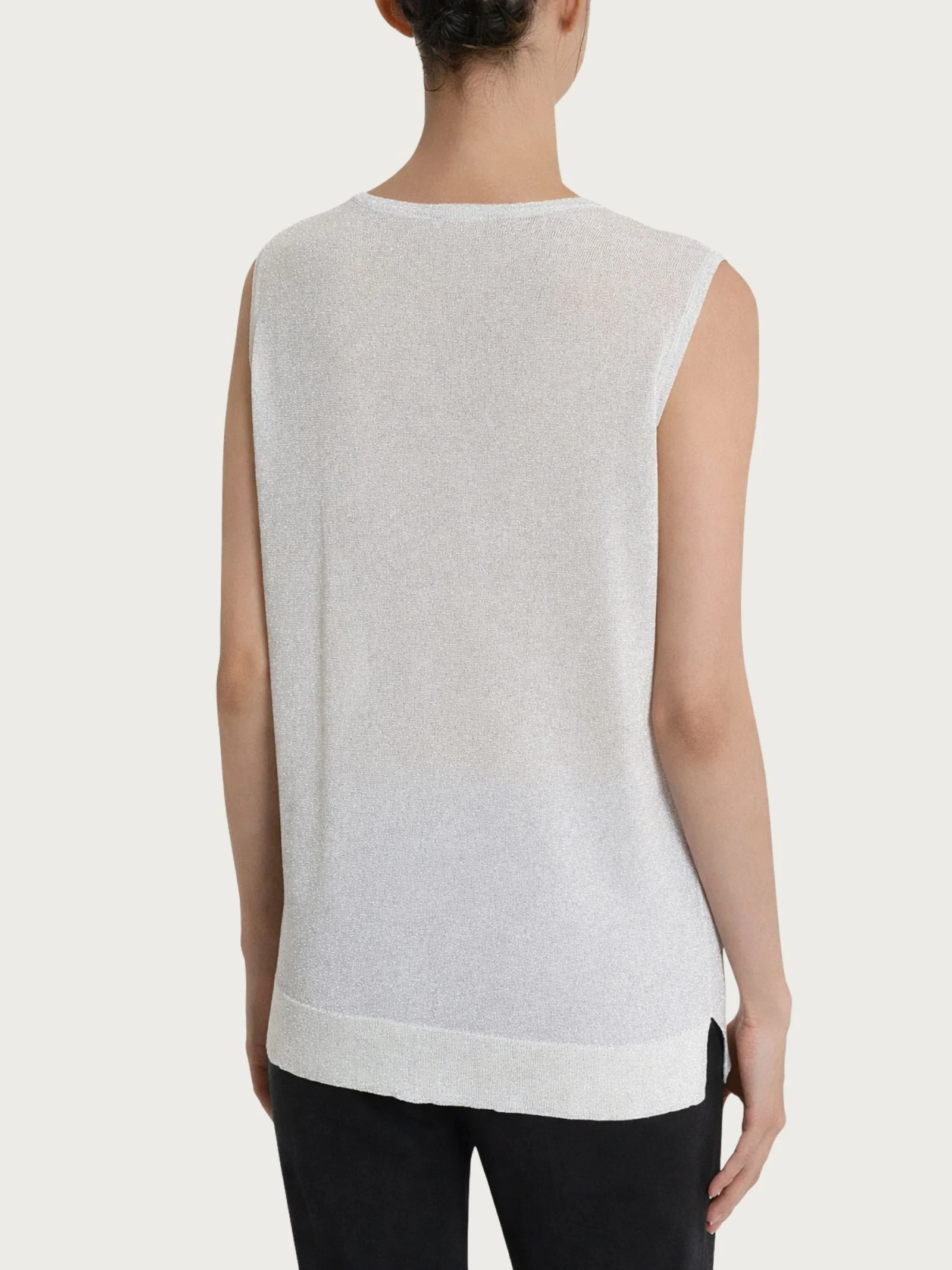 Maglia smanicata in Crêpe Lurex - Bianco - Image 2
