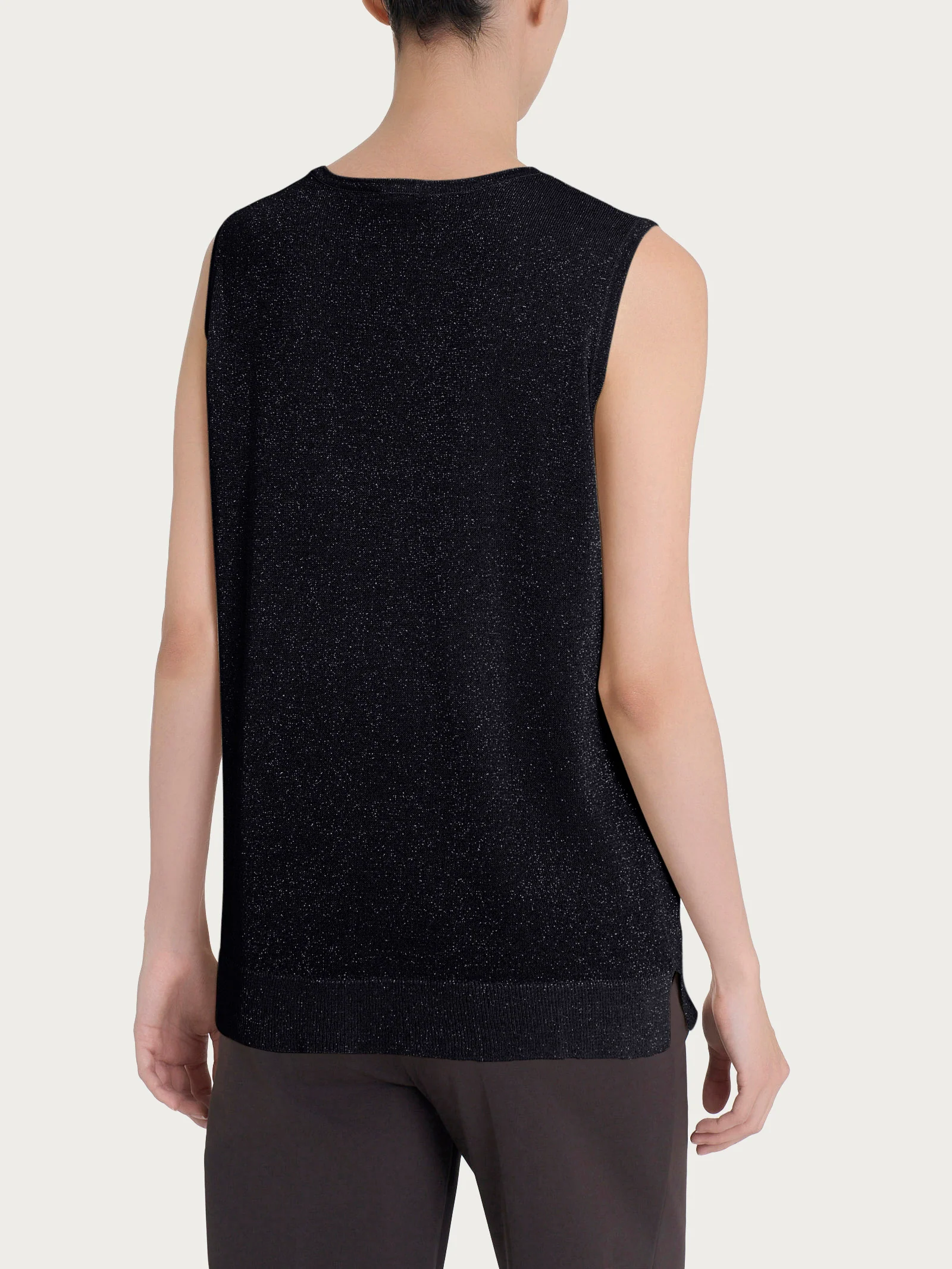 Maglia smanicata in Crêpe Lurex - Nero - Image 2