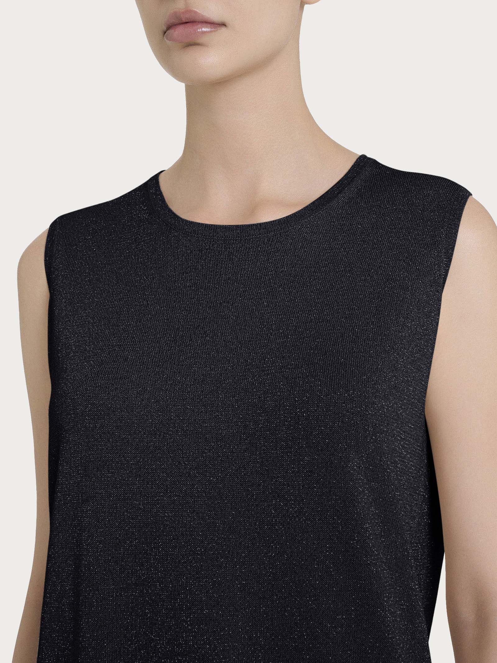Maglia smanicata in Crêpe Lurex - Nero - Image 3