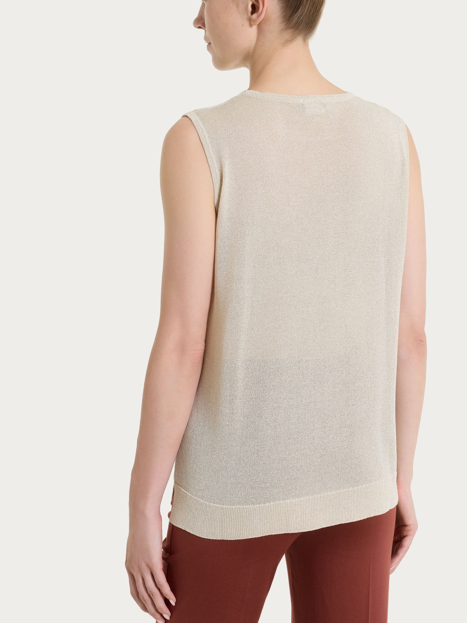 Maglia smanicata in Crêpe Lurex - Champignon - Image 2