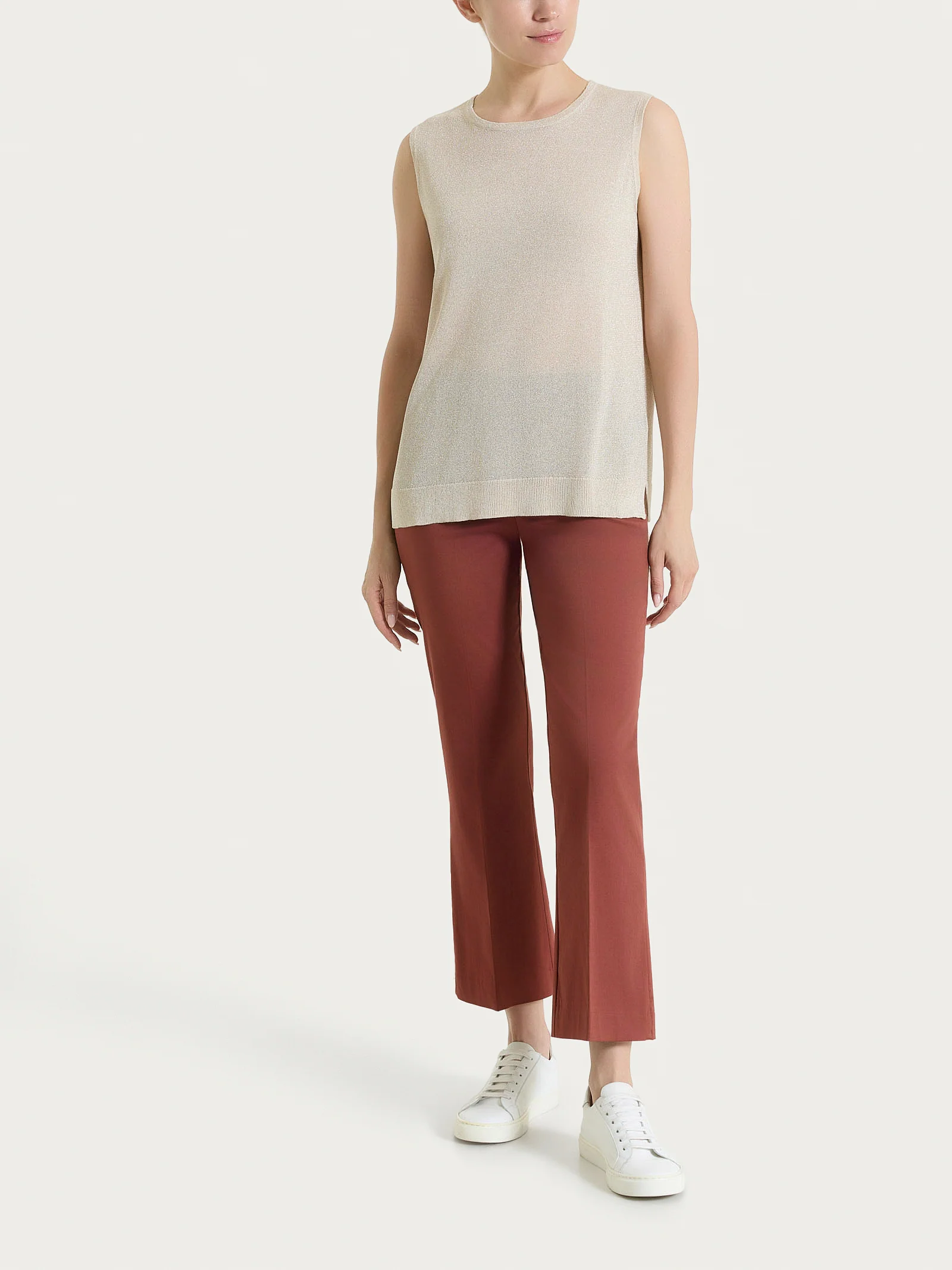 Maglia smanicata in Crêpe Lurex - Champignon - Image 5