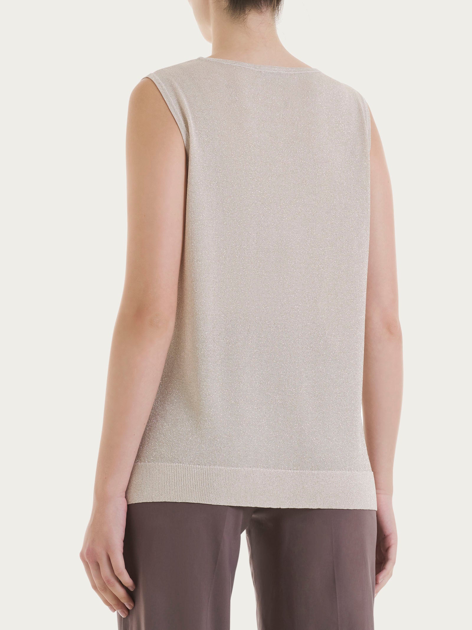 Maglia smanicata in Crêpe Lurex - Lilac Ash - Image 2