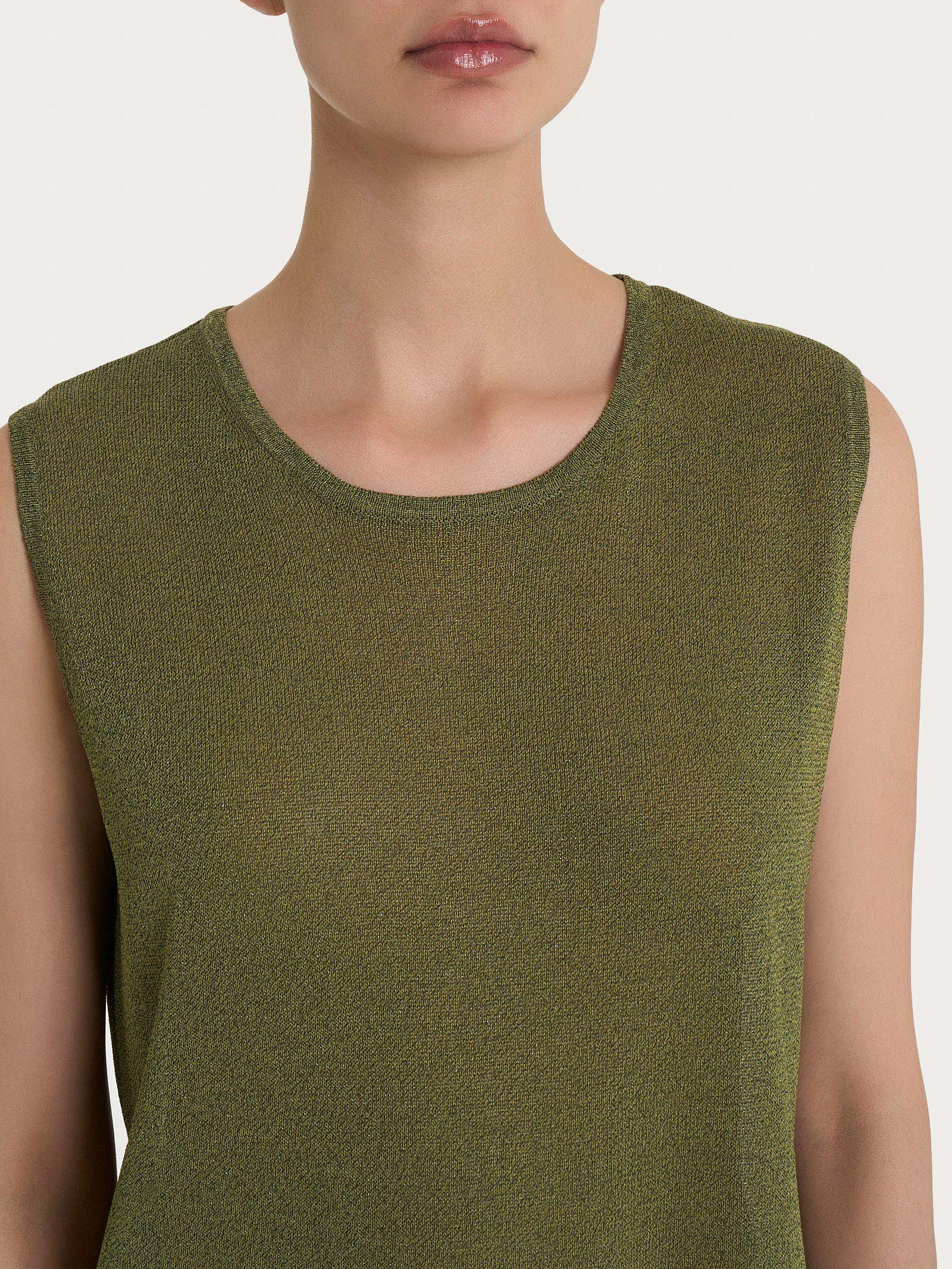 Maglia smanicata in Crêpe Lurex - Sphagnum - Image 3