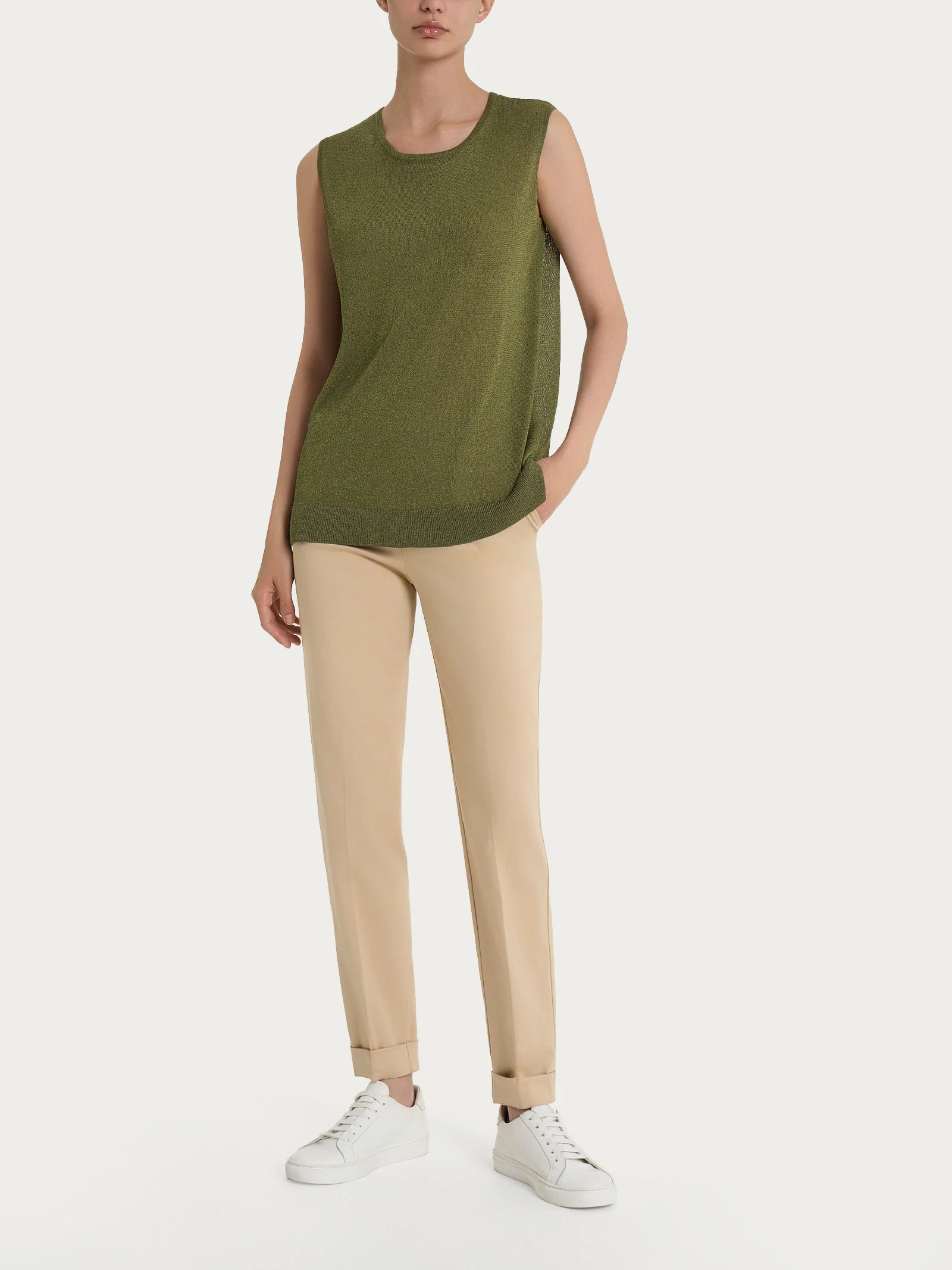 Maglia smanicata in Crêpe Lurex - Sphagnum - Image 4
