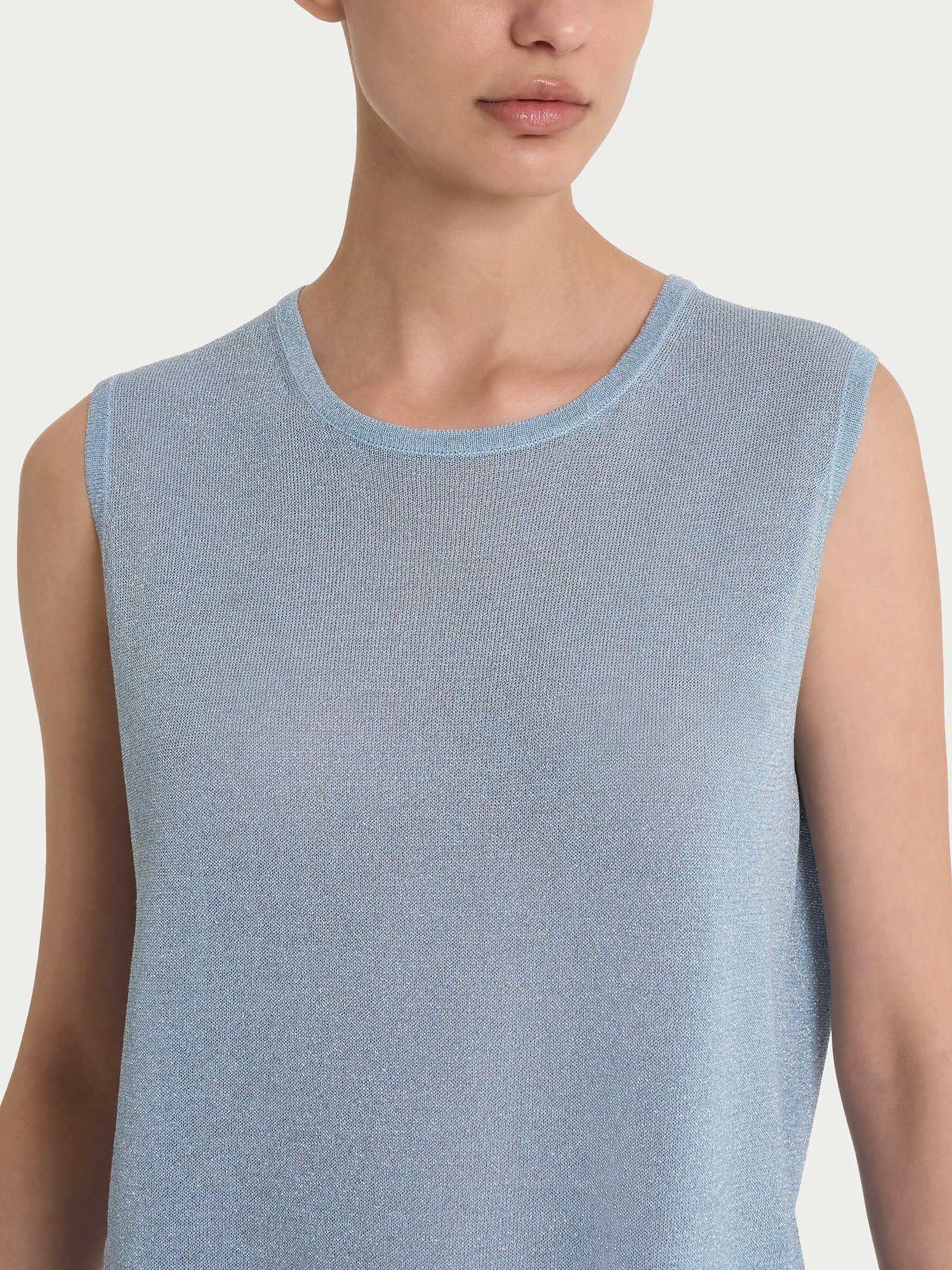 Maglia smanicata in Crêpe Lurex - Skyway - Image 3