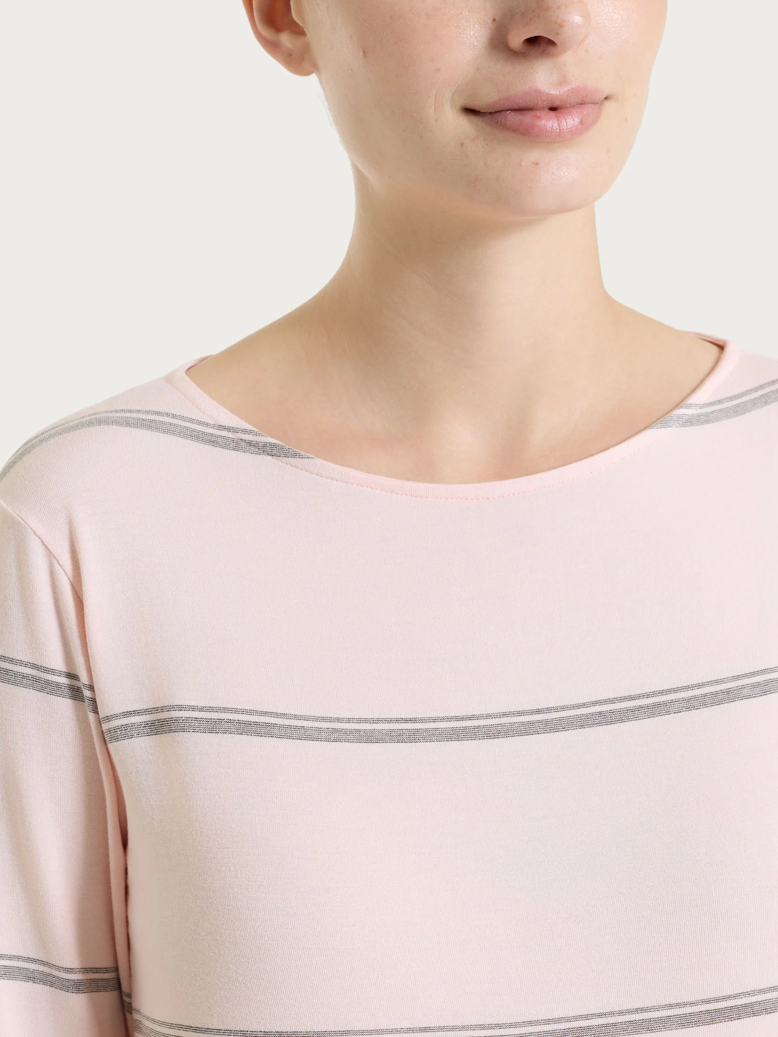 Maglietta a righe con manica 3/4 in Viscosa Summer e Lurex - Fant. Cameo Rose riga spaziata - Image 4