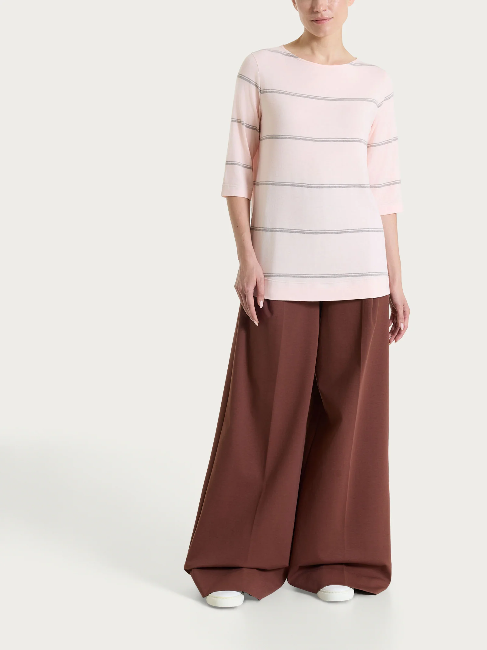 Maglietta a righe con manica 3/4 in Viscosa Summer e Lurex - Fant. Cameo Rose riga spaziata - Image 6