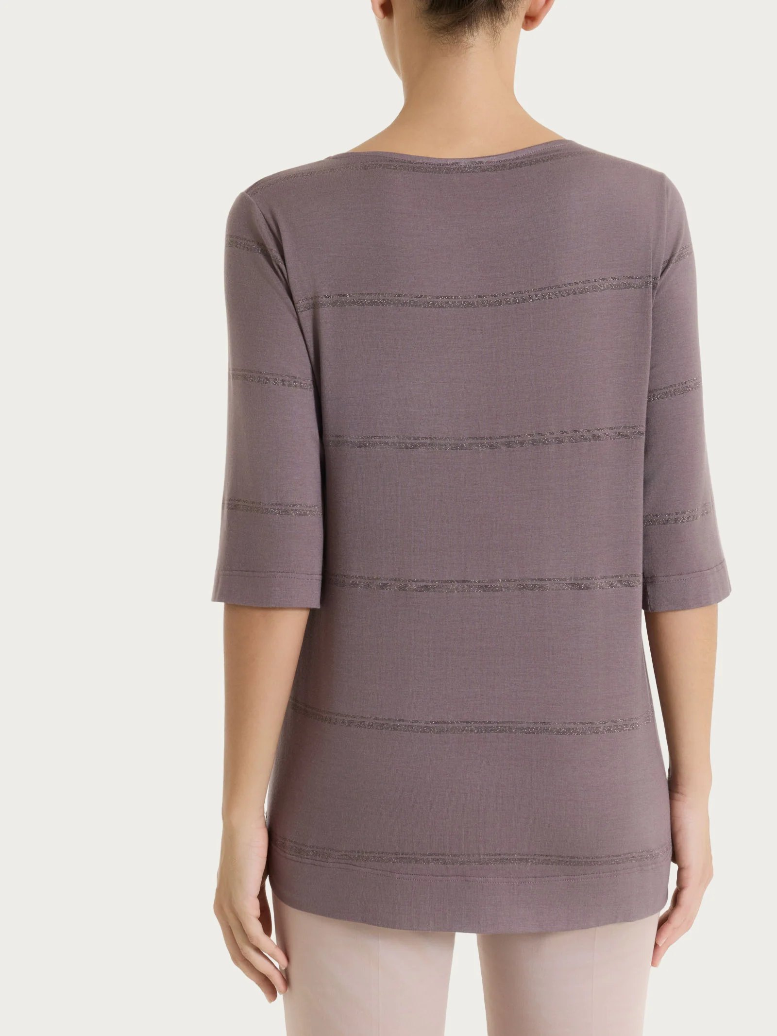 Maglietta a righe con manica 3/4 in Viscosa Summer e Lurex - Fant. Plum Truffle riga spaziata - Image 2