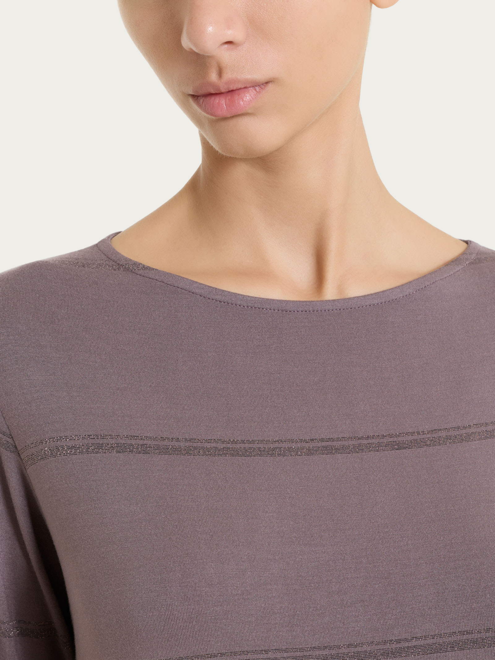 Maglietta a righe con manica 3/4 in Viscosa Summer e Lurex - Fant. Plum Truffle riga spaziata - Image 4