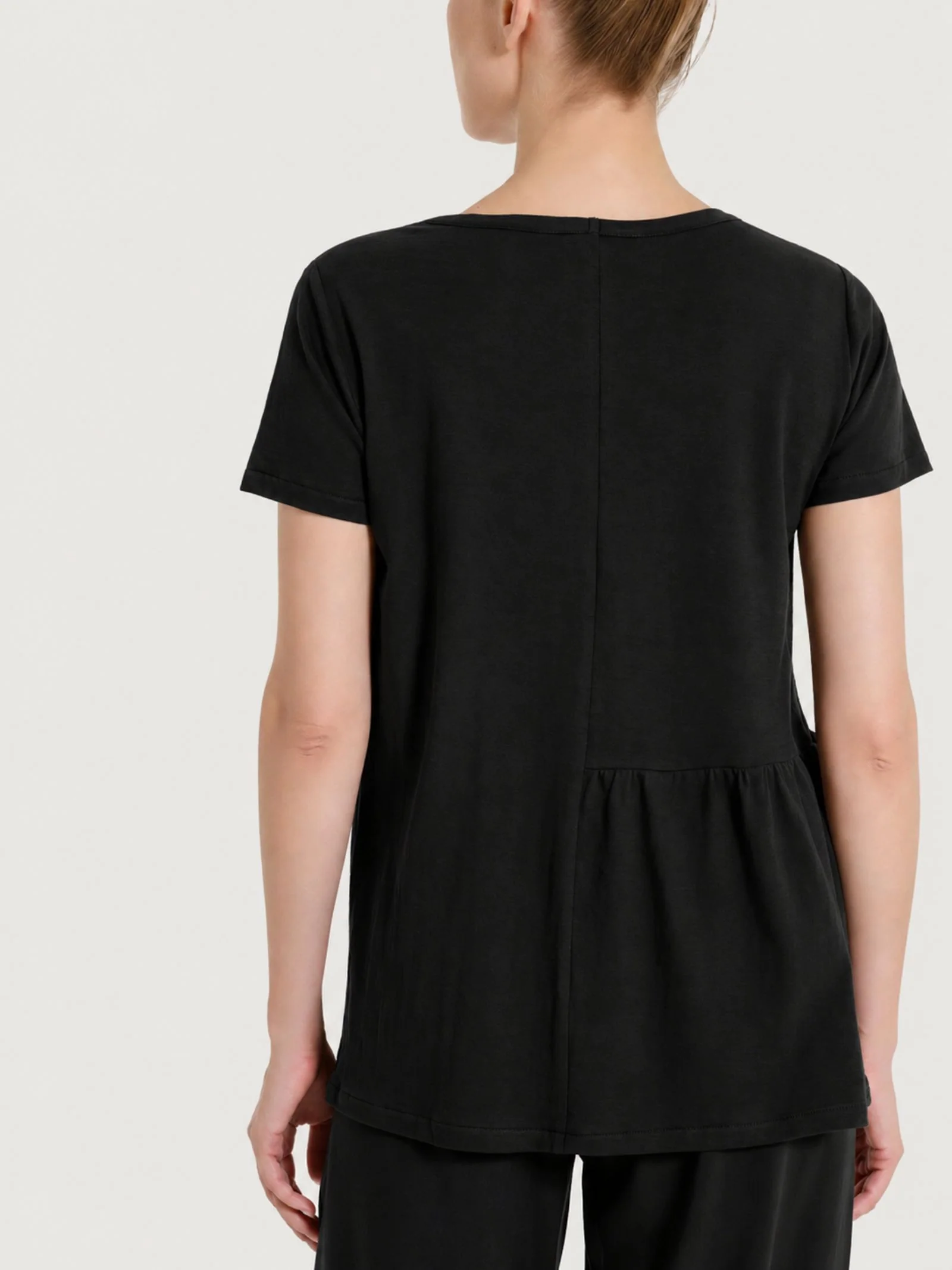 Maglietta con balza asimmetrica in Slub Jersey di Cotone - Nero - Image 2