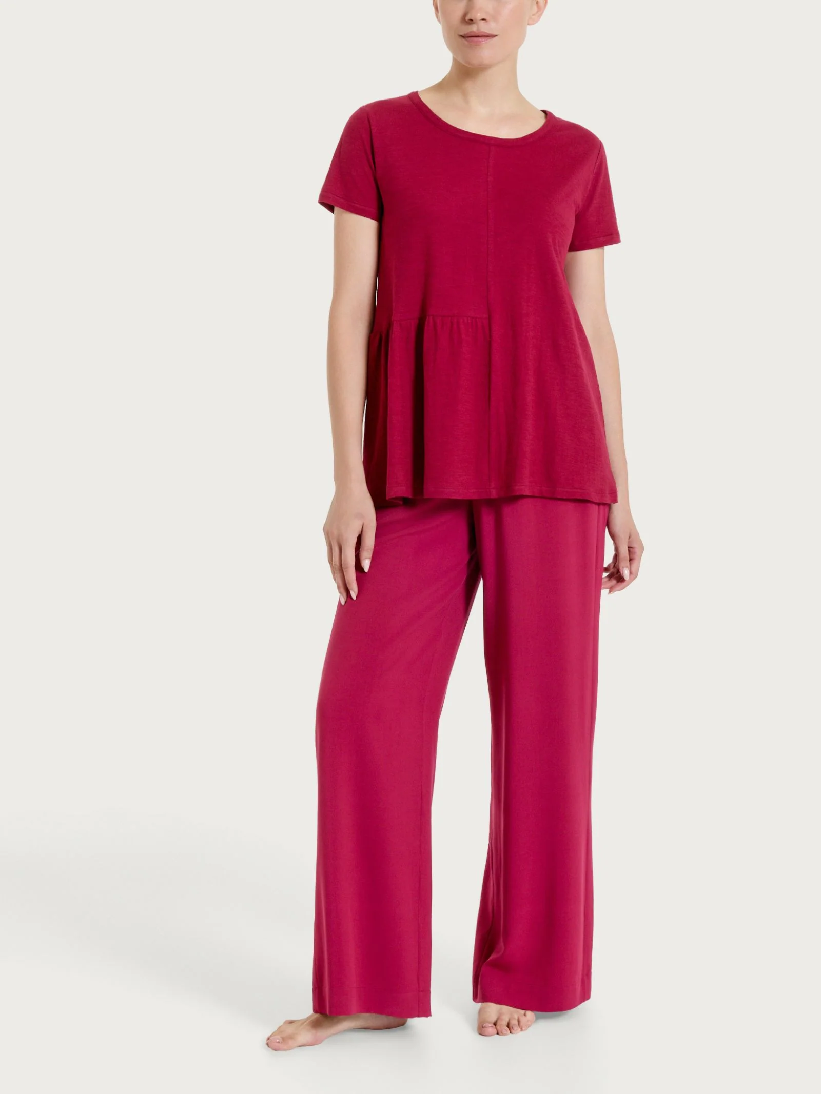 Maglietta con balza asimmetrica in Slub Jersey di Cotone - Beet Red - Image 4