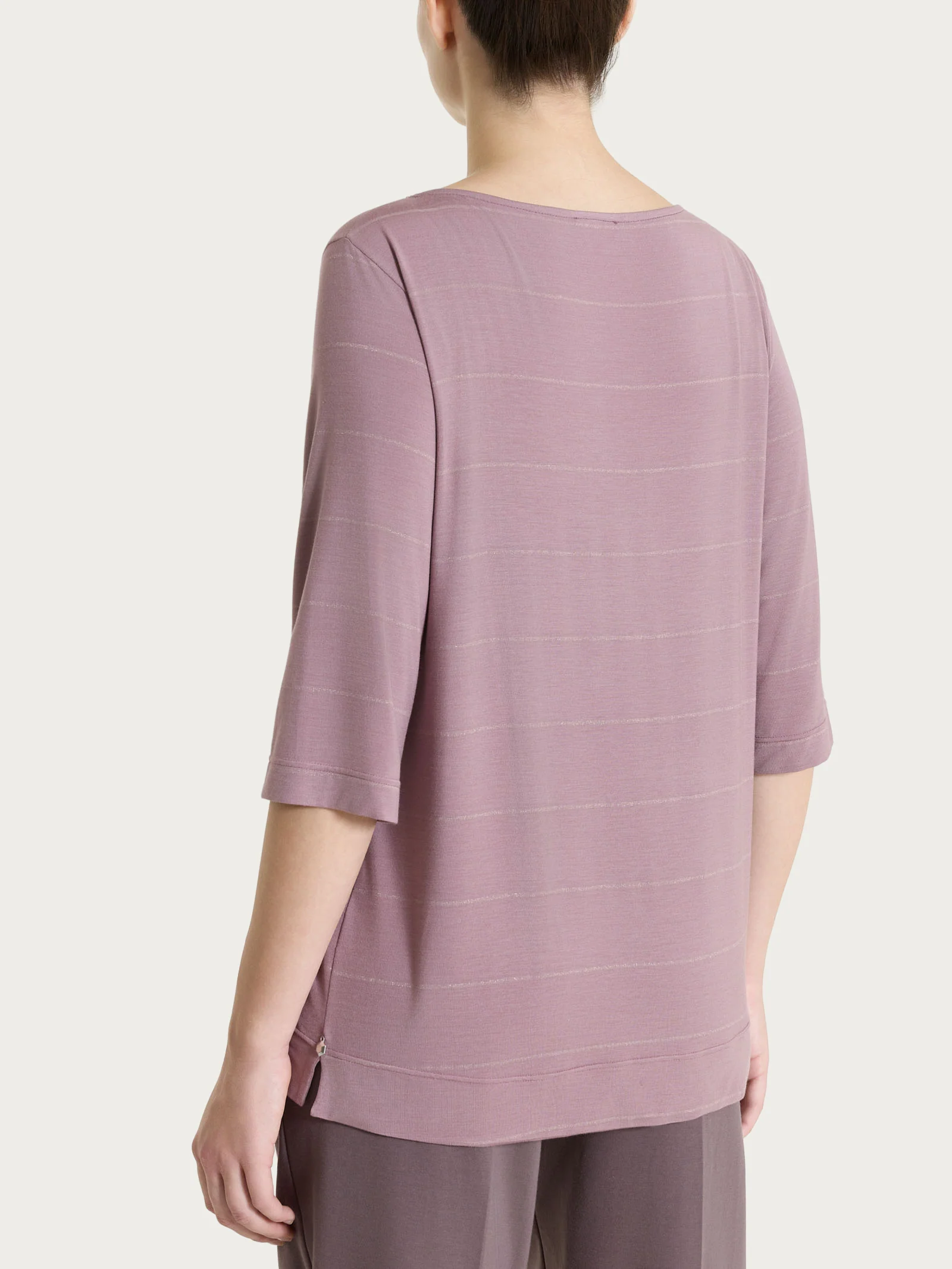 Maglietta con collo a barchetta e micro righe in Summer Light  - Fant. Twilight Mauve - Image 2