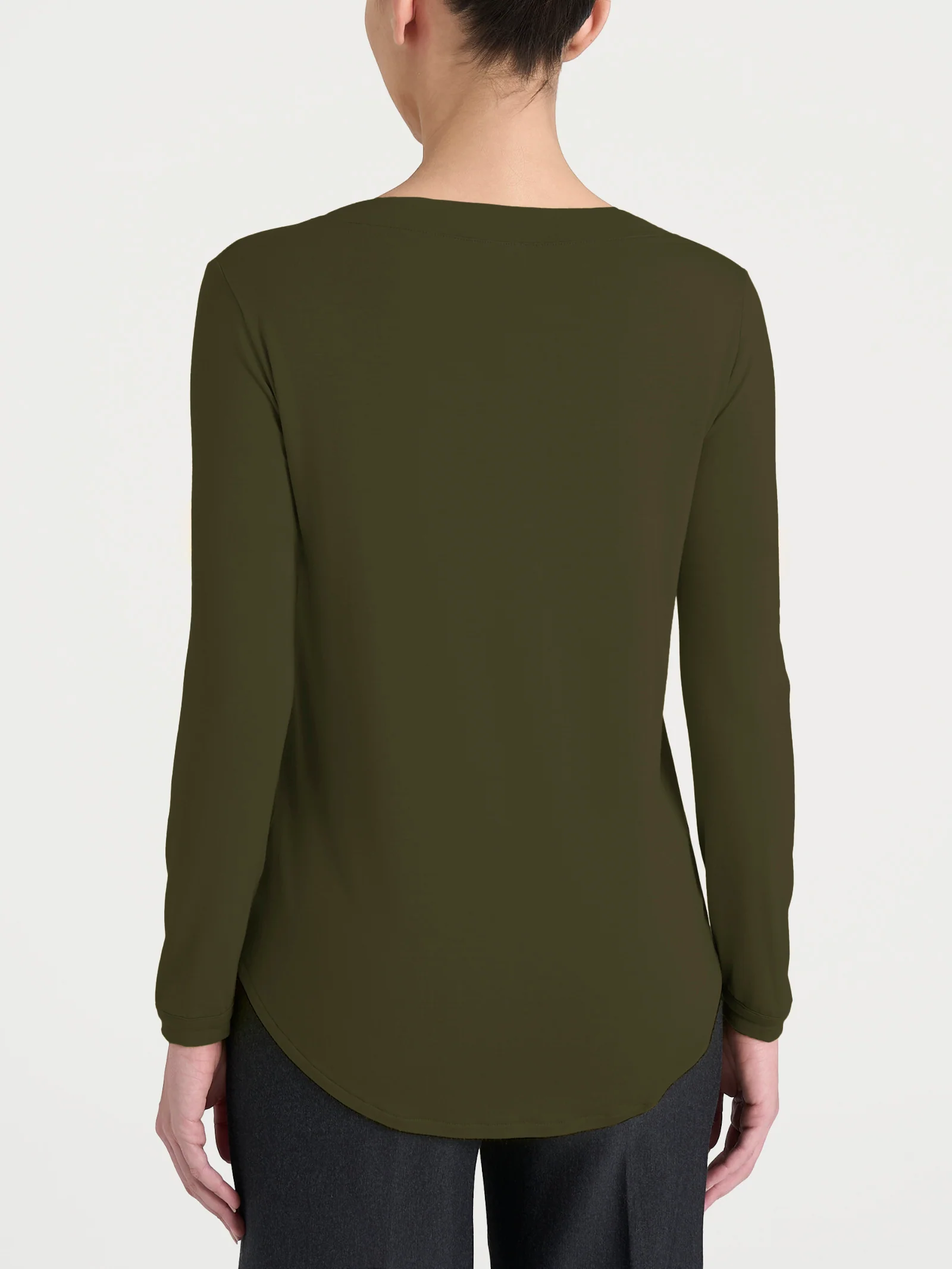 Maglietta con collo a barchetta in Eco Viscosa - Dark Olive - Image 2