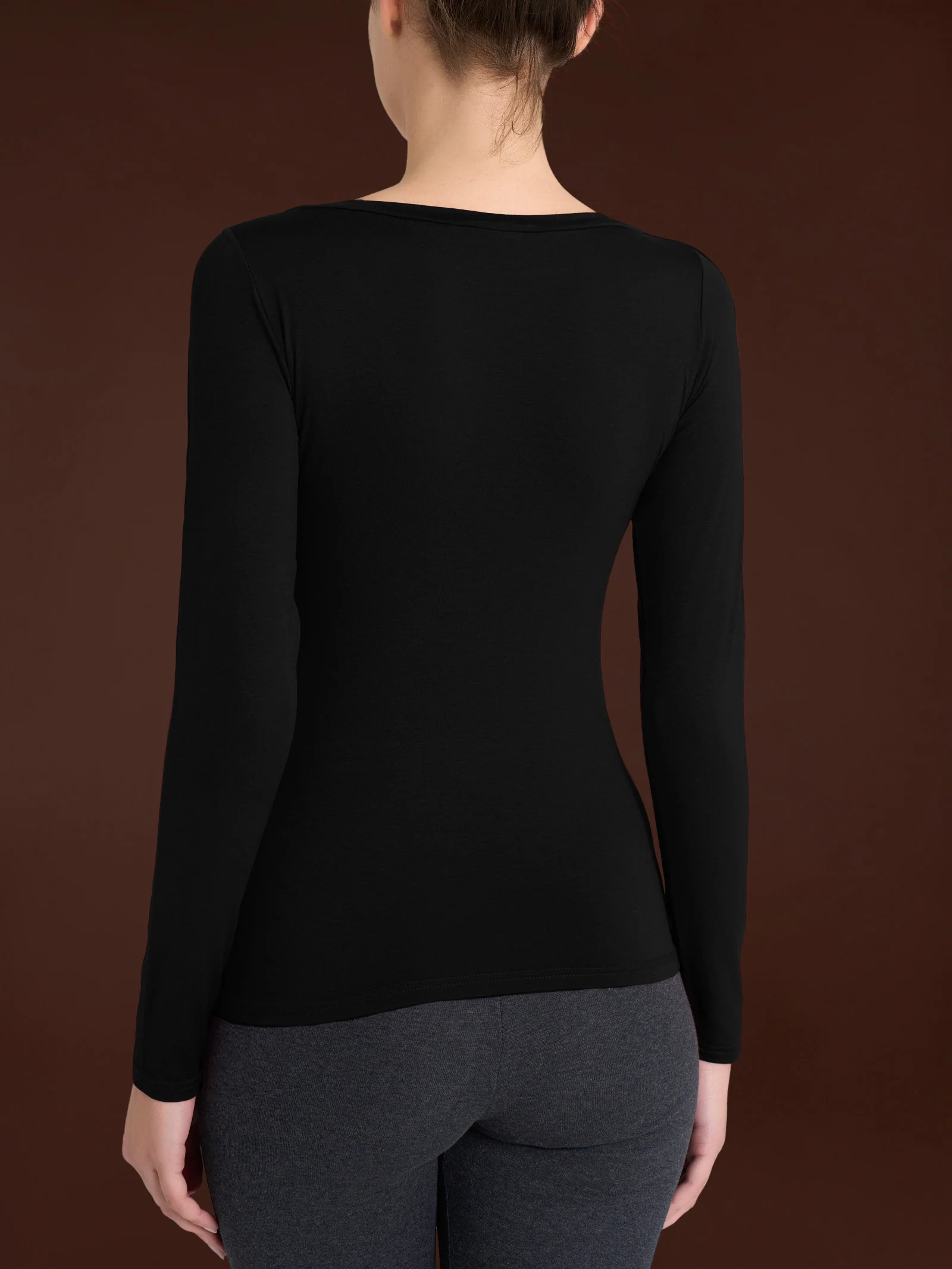 Maglietta con collo a barchetta in filato Tenderwool - Nero - Image 2