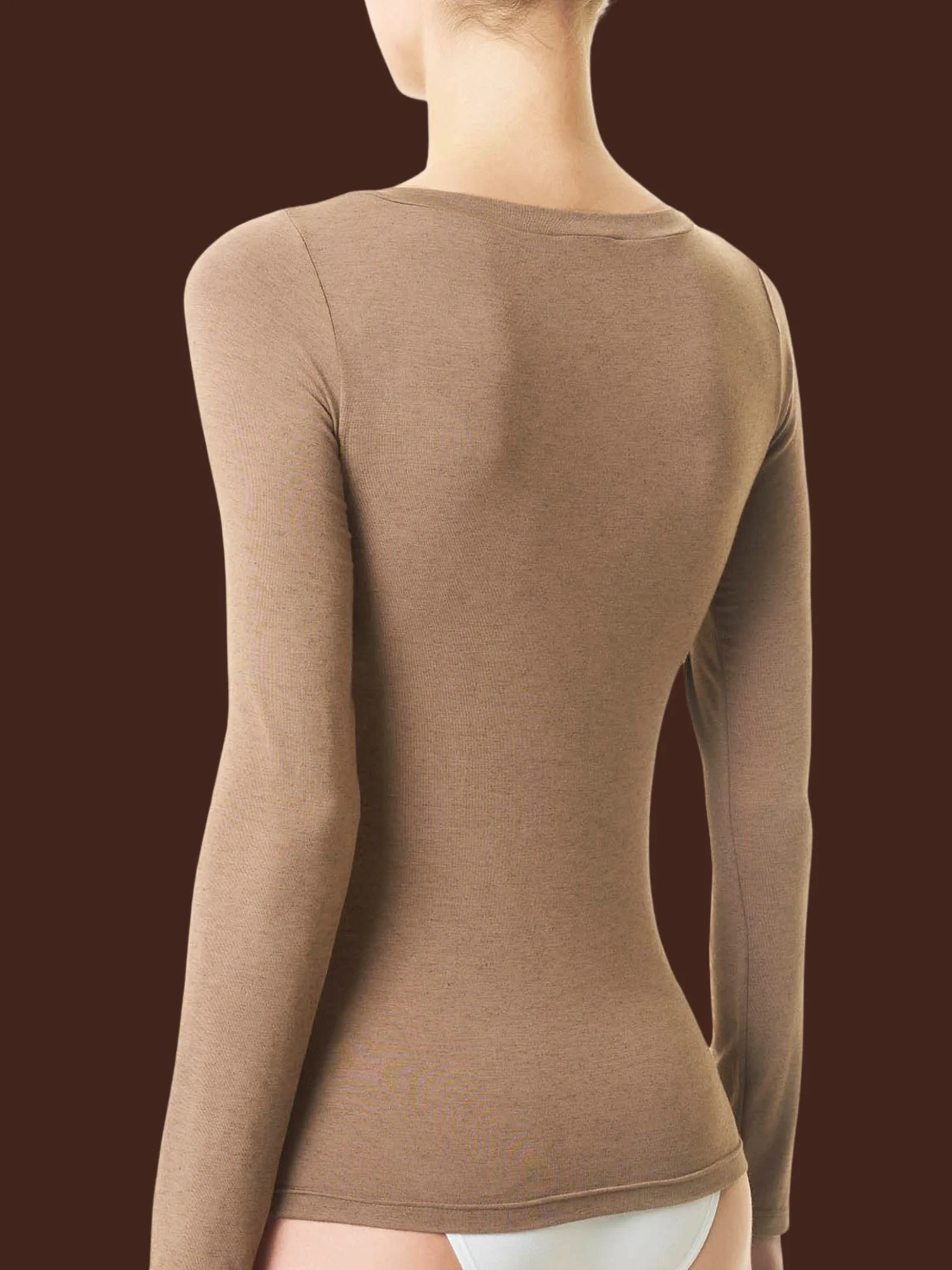 Maglietta con collo a barchetta in filato Tenderwool - Visone - Image 2