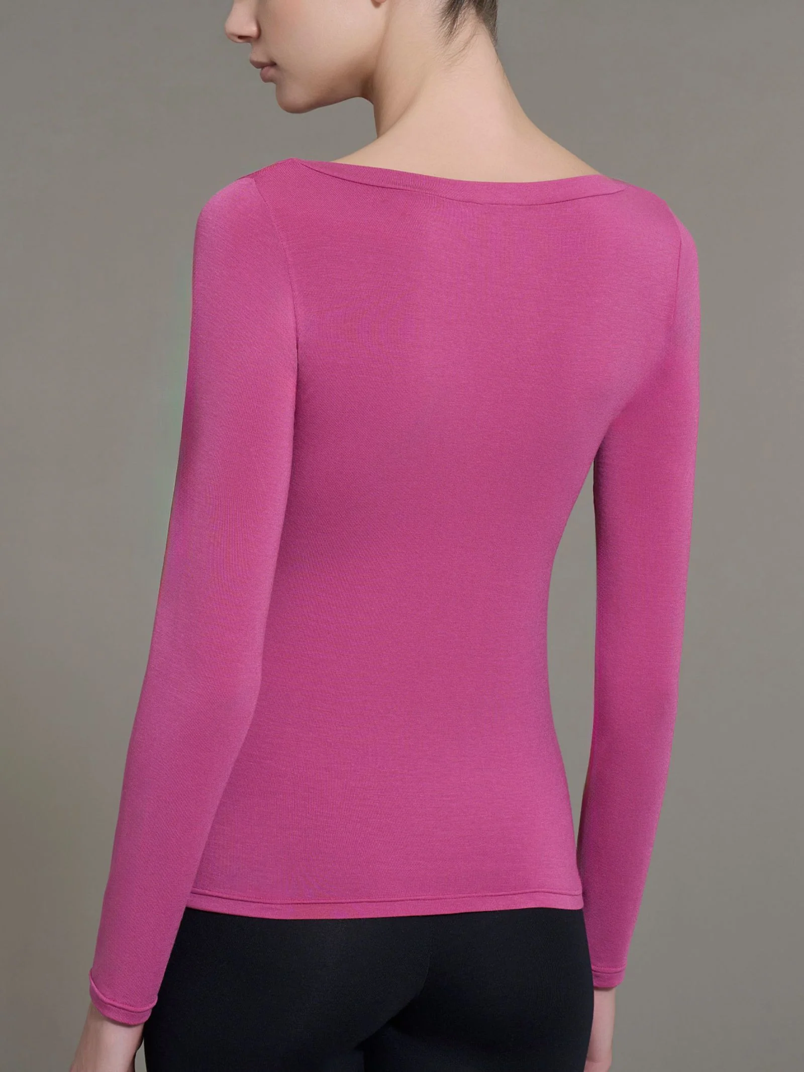 Maglietta con collo a barchetta in filato Tenderwool - Red Violet - Image 2