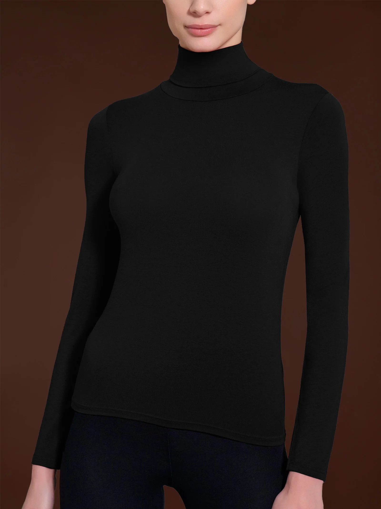 Maglietta con collo dolcevita in filato Tenderwool - Nero - Image 2