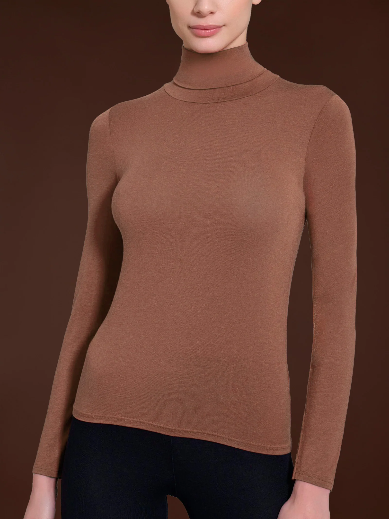 Maglietta con collo dolcevita in filato Tenderwool - Visone - Image 2