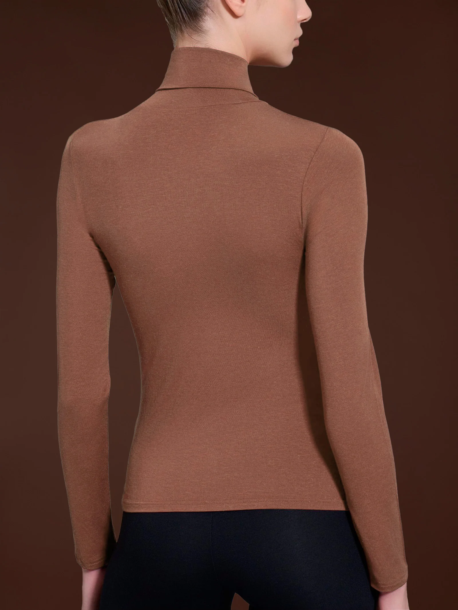 Maglietta con collo dolcevita in filato Tenderwool - Visone - Image 3