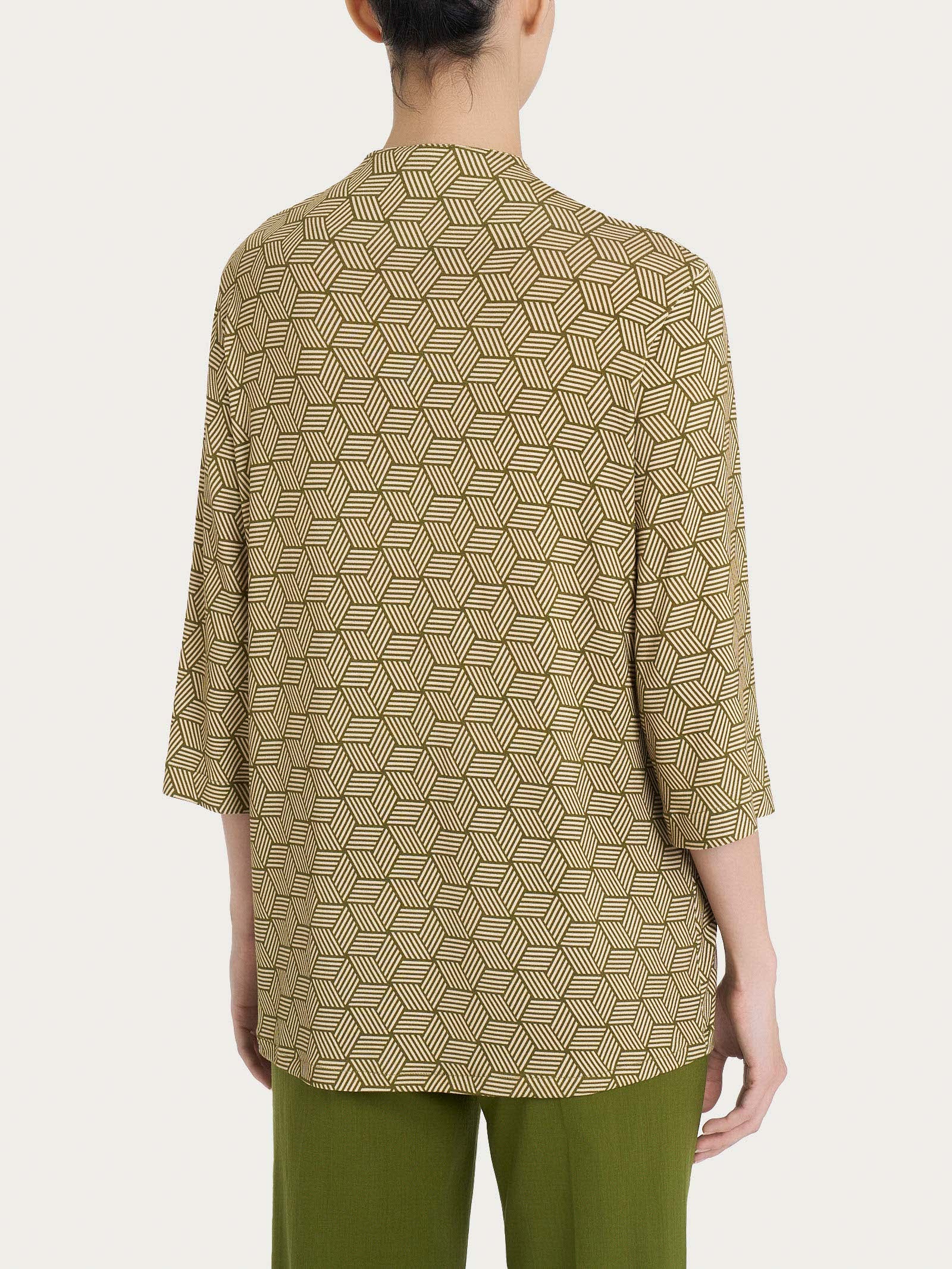 Maglietta con geometric pattern e scollo a V in Viscosa Summer - Fant. Sphagnum - Image 2
