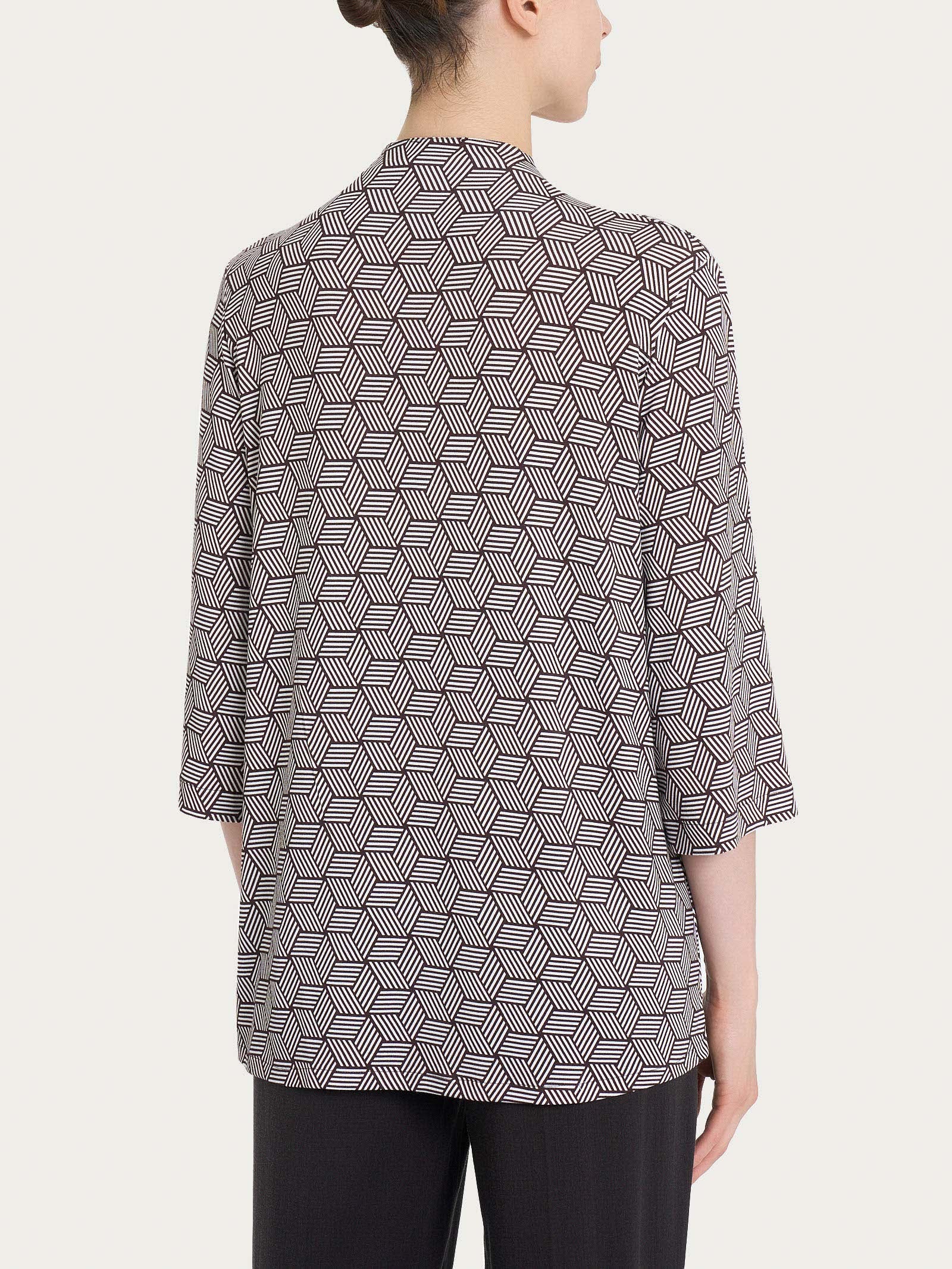 Maglietta con geometric pattern e scollo a V in Viscosa Summer - Fant. Dawn Blue - Image 2
