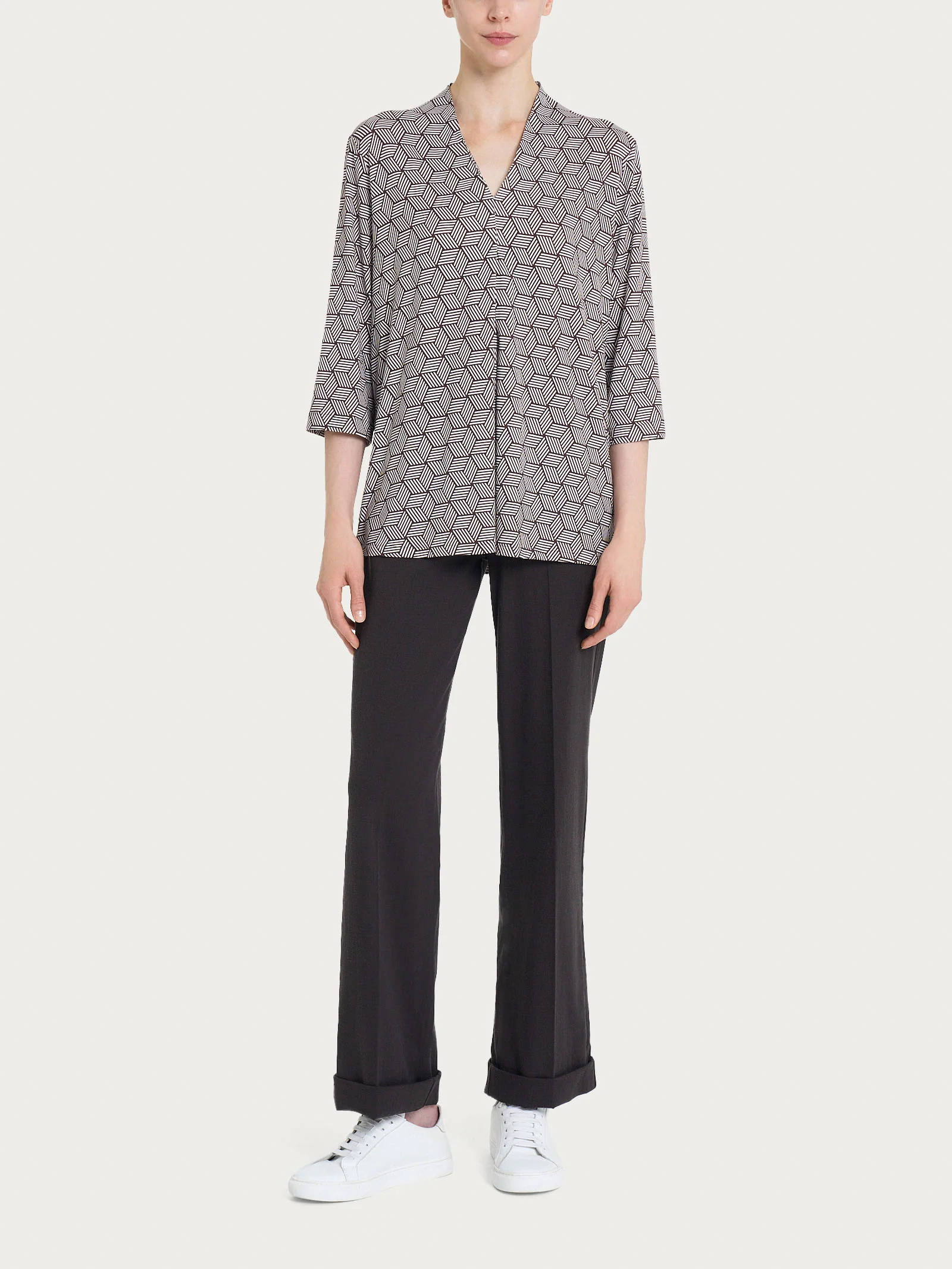Maglietta con geometric pattern e scollo a V in Viscosa Summer - Fant. Dawn Blue - Image 4