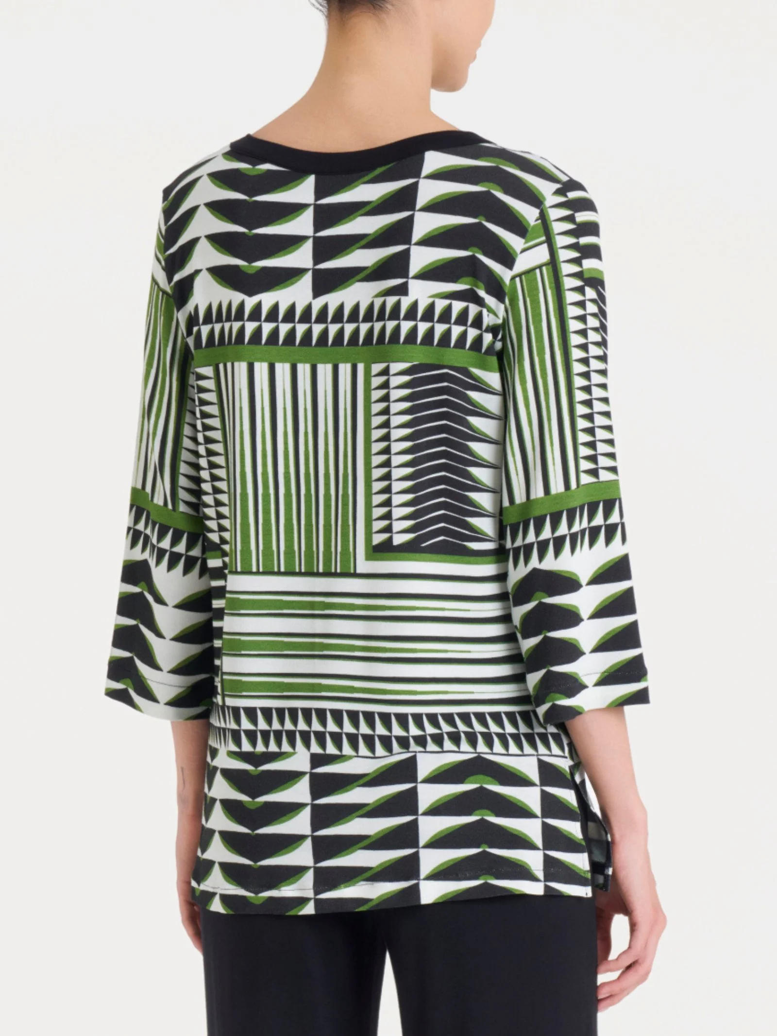 Maglietta con manica 3/4 e geometric pattern in Viscosa Summer - Fant. Artichoke Green - Image 2