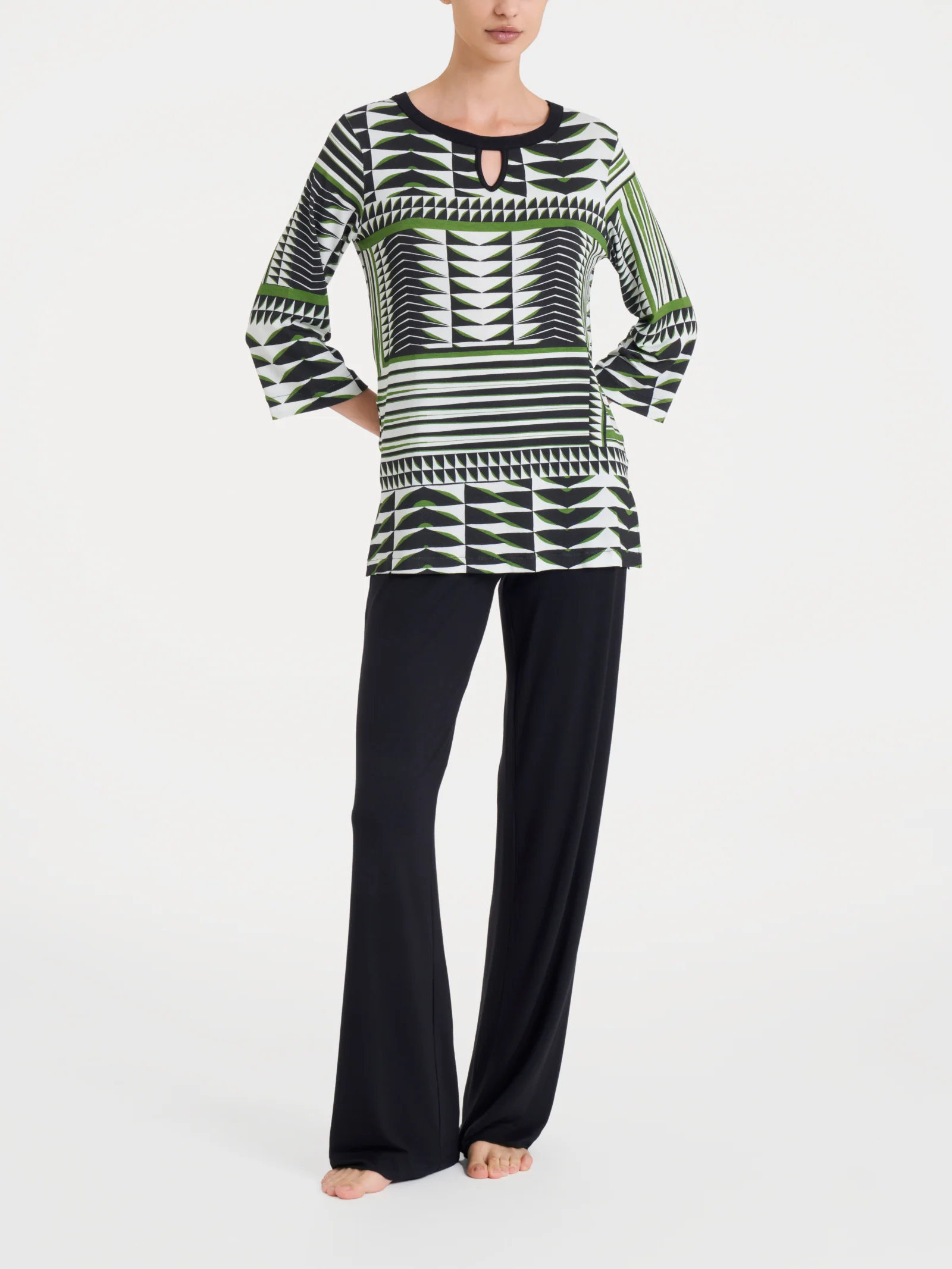 Maglietta con manica 3/4 e geometric pattern in Viscosa Summer - Fant. Artichoke Green - Image 4