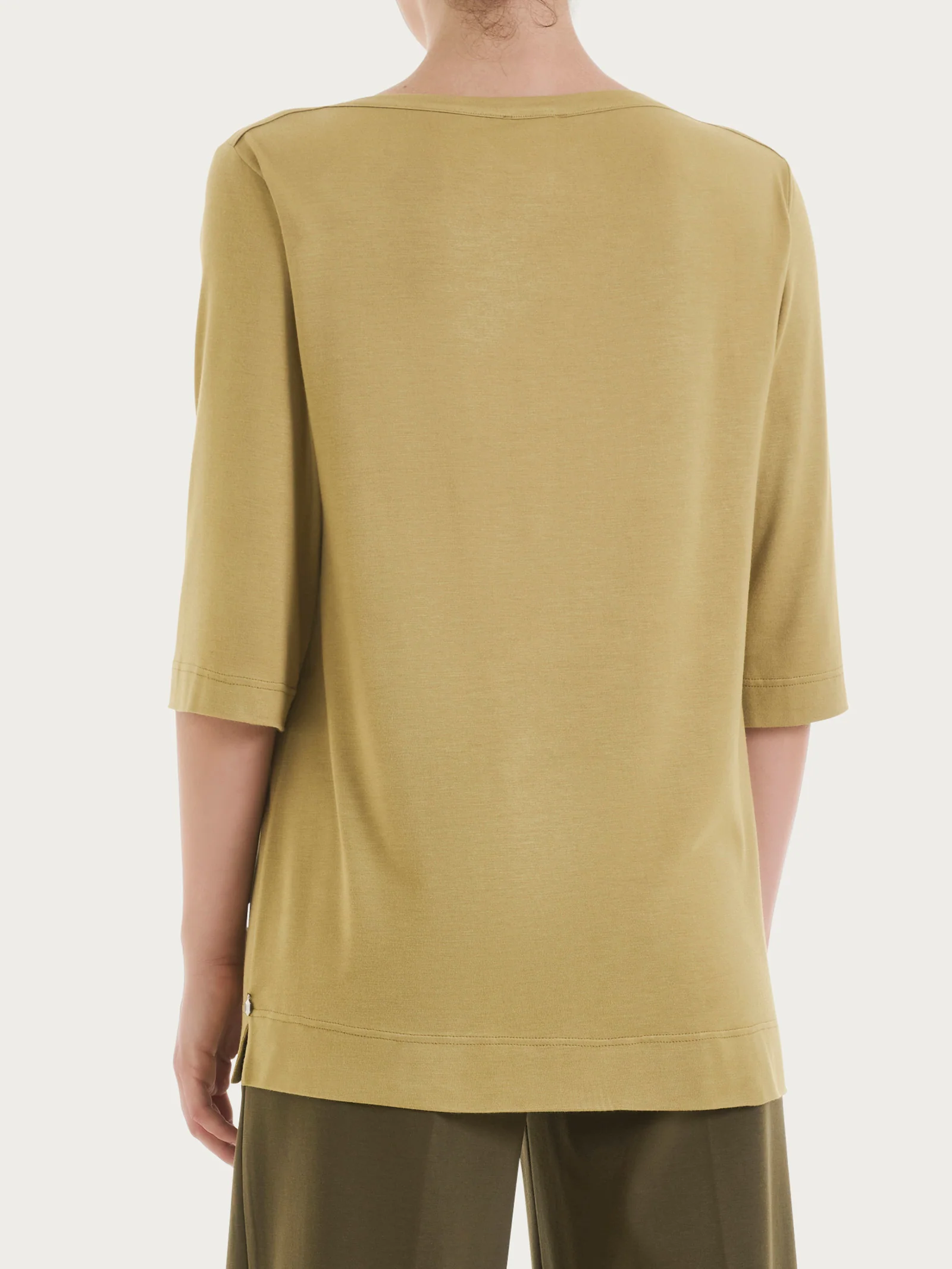 Maglietta con manica 3/4 in misto viscosa - Khaki - Image 2