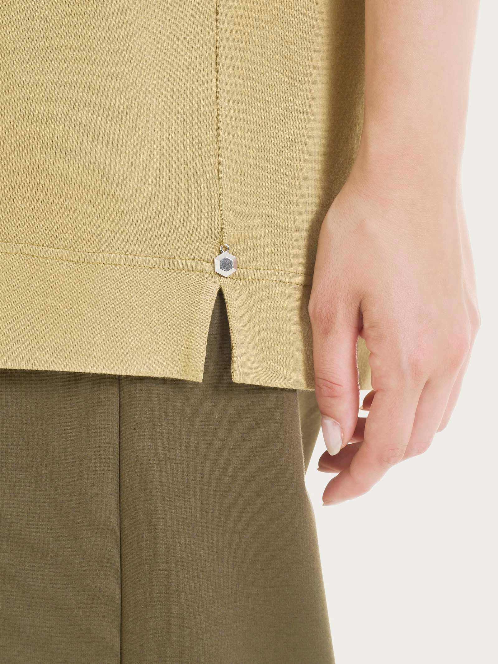 Maglietta con manica 3/4 in misto viscosa - Khaki - Image 3
