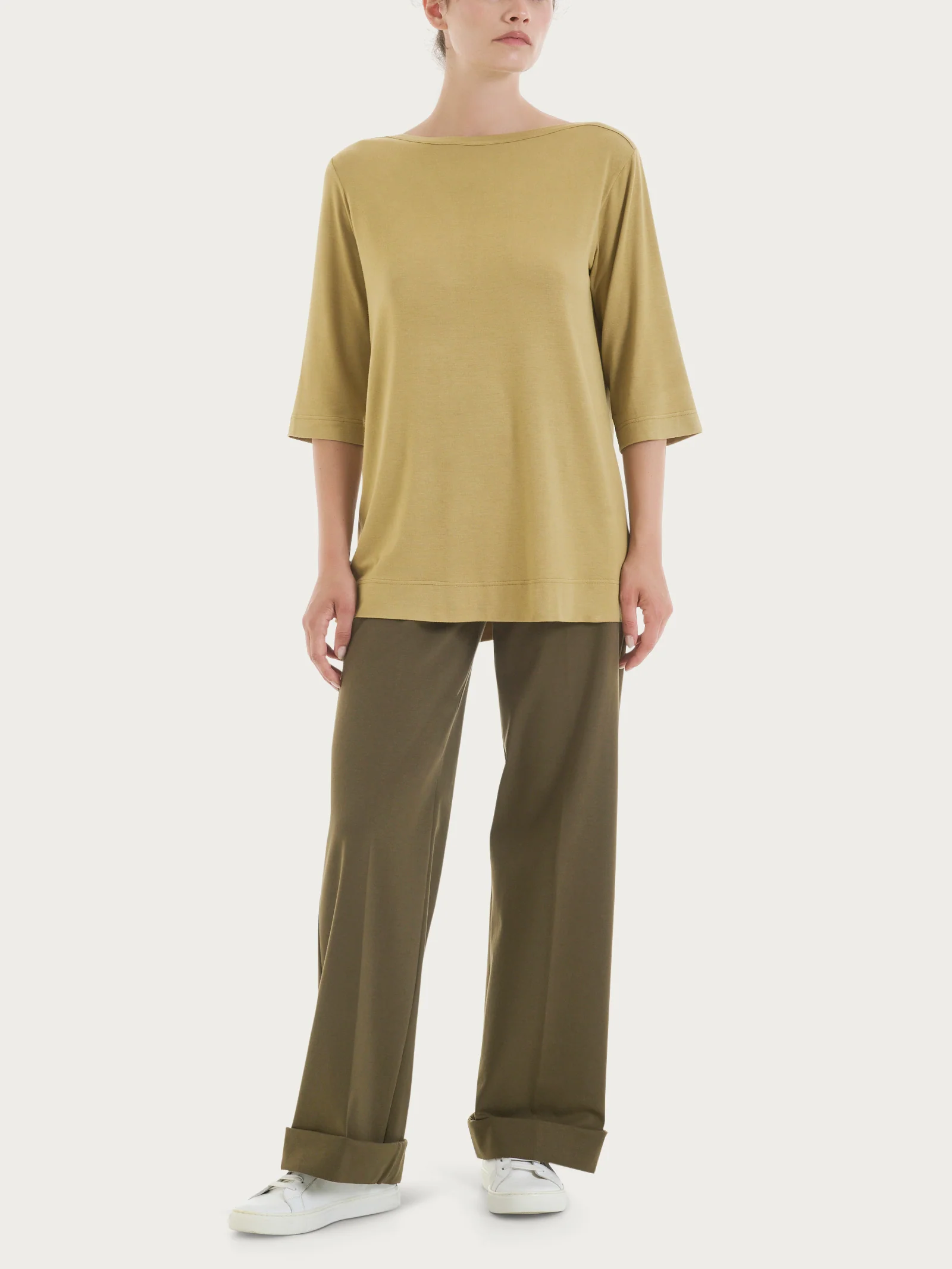 Maglietta con manica 3/4 in misto viscosa - Khaki - Image 5