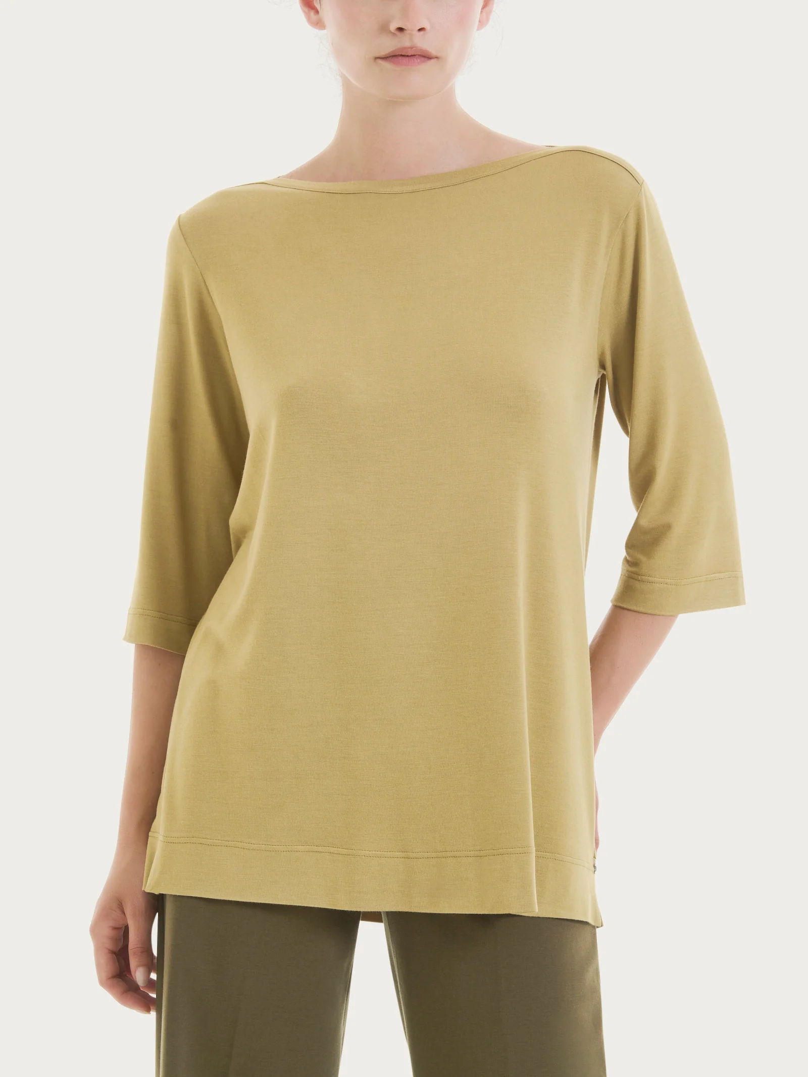 Maglietta con manica 3/4 in misto viscosa - Khaki - Image 6