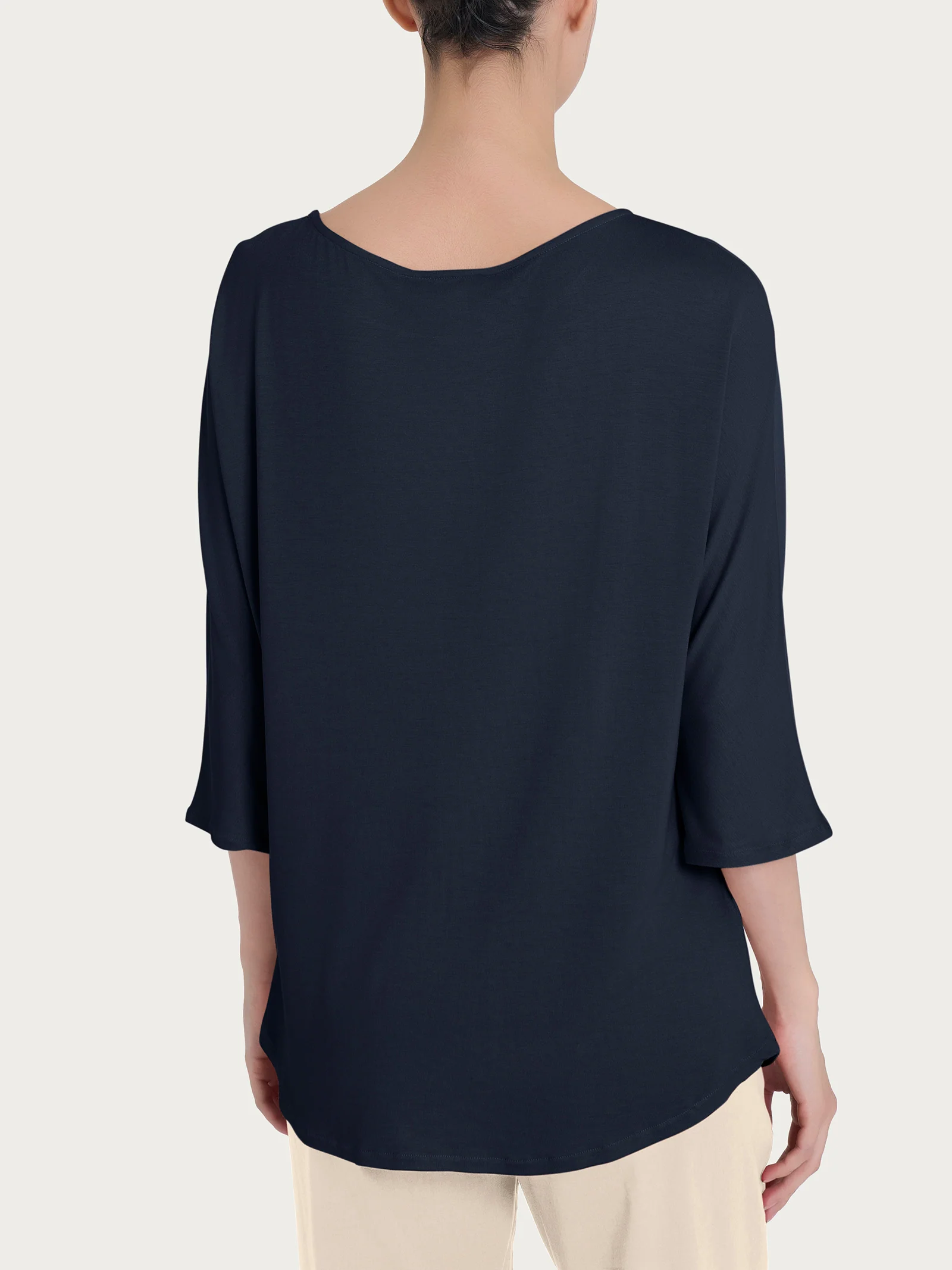 Maglietta con manica 3/4 kimono in Misto Viscosa - Bleu - Image 2