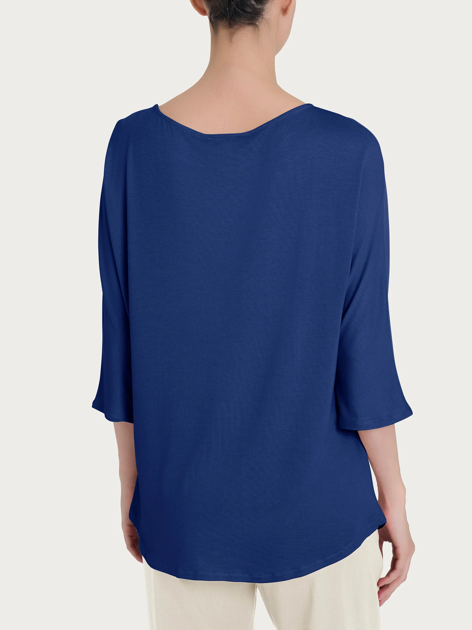 Maglietta con manica 3/4 kimono in Misto Viscosa - Blueberry - Image 2