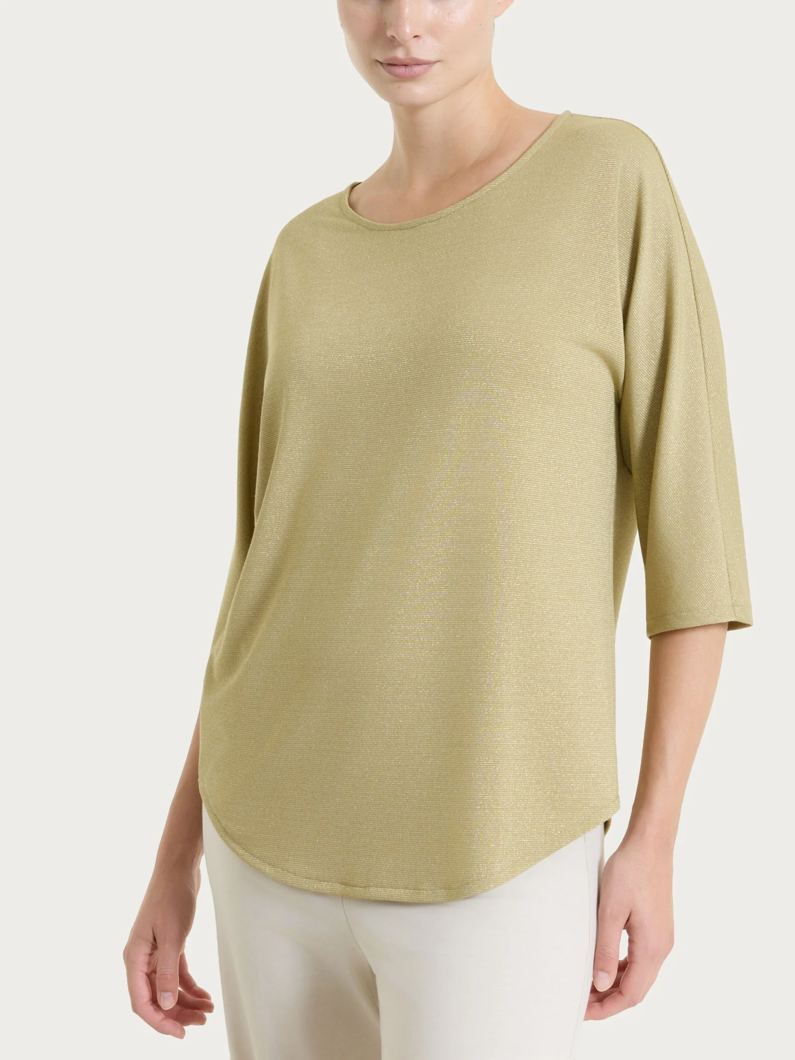 Maglietta con manica 3/4 kimono in Summer Light - Fant. Khaki righe 1/1 - Image 5