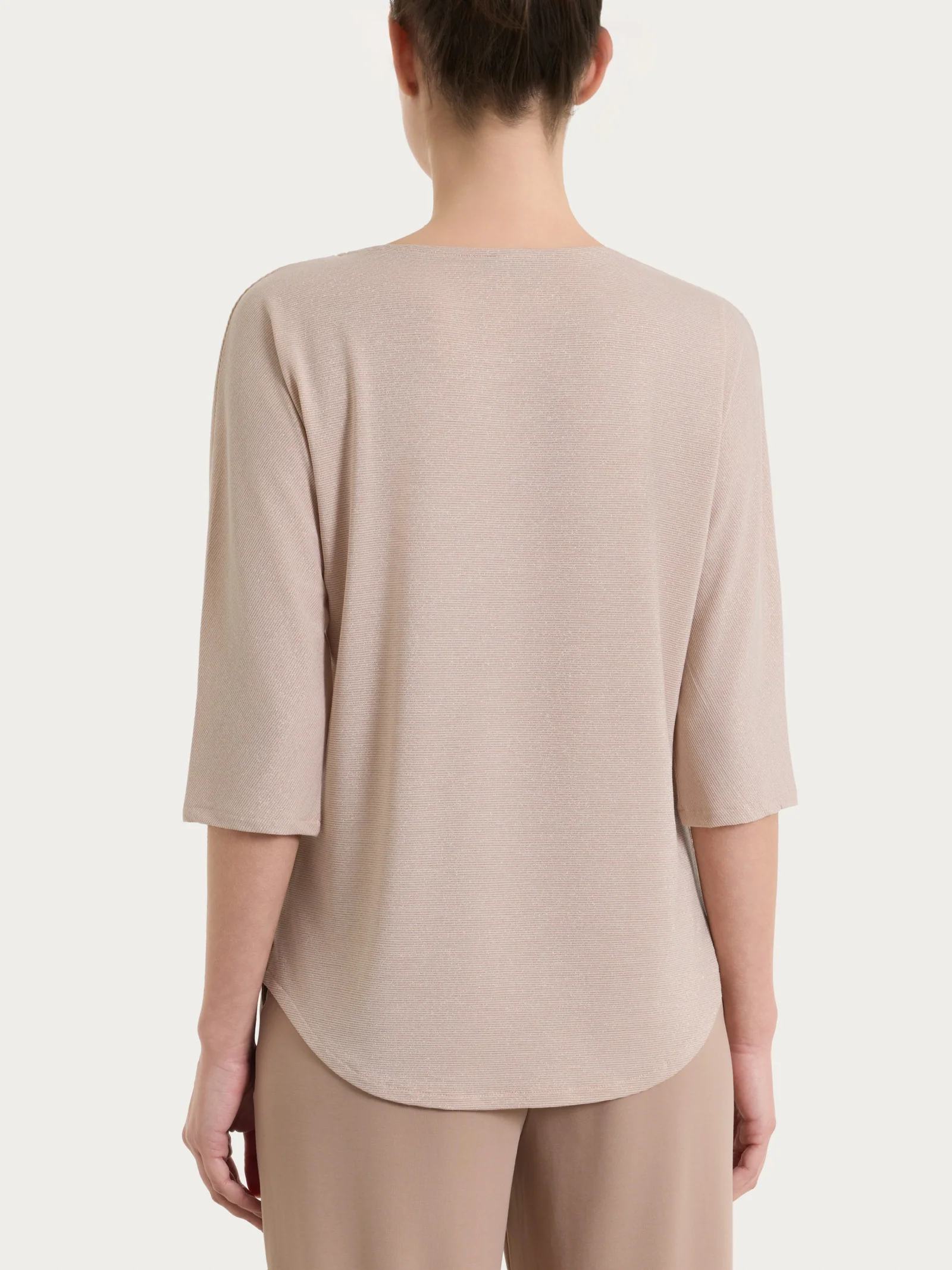 Maglietta con manica 3/4 kimono in Summer Light - Fant. Almond Peach righe 1/1 - Image 2