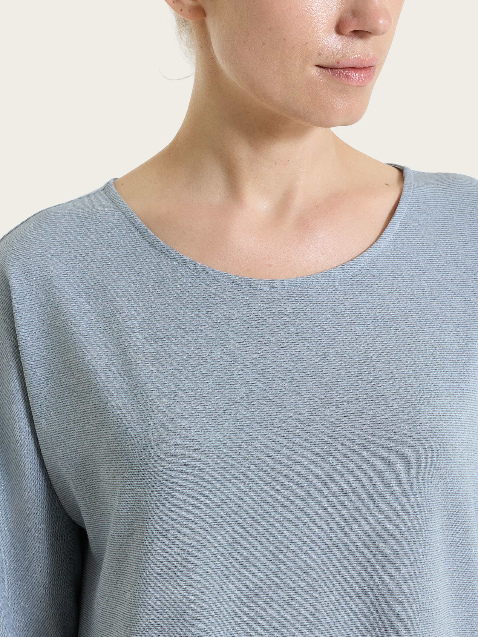 Maglietta con manica 3/4 kimono in Summer Light - Fant. Dusty Blue righe 1/1 - Image 3