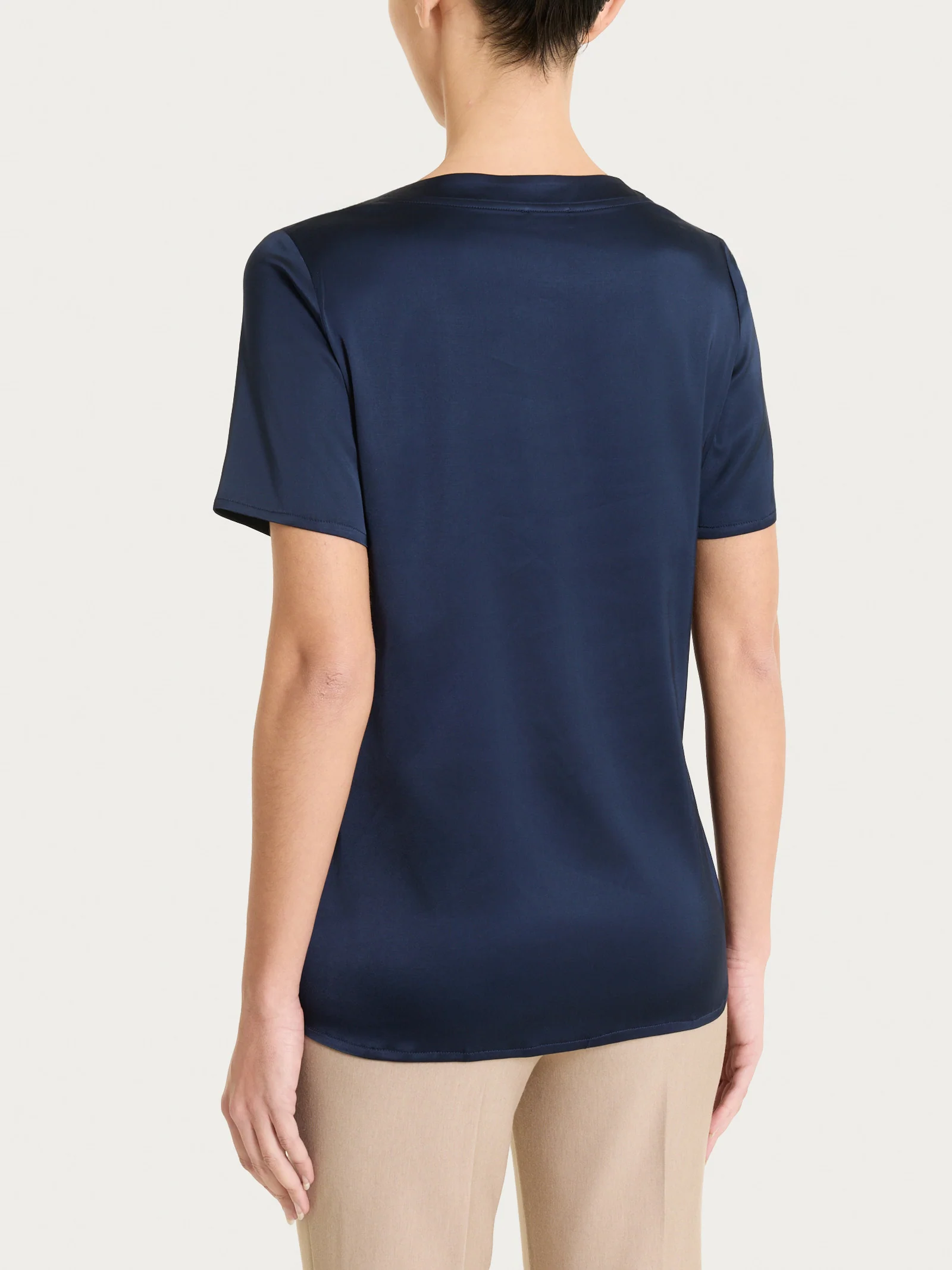 Maglietta con manica corta in Stretch Satin - Bleu - Image 2