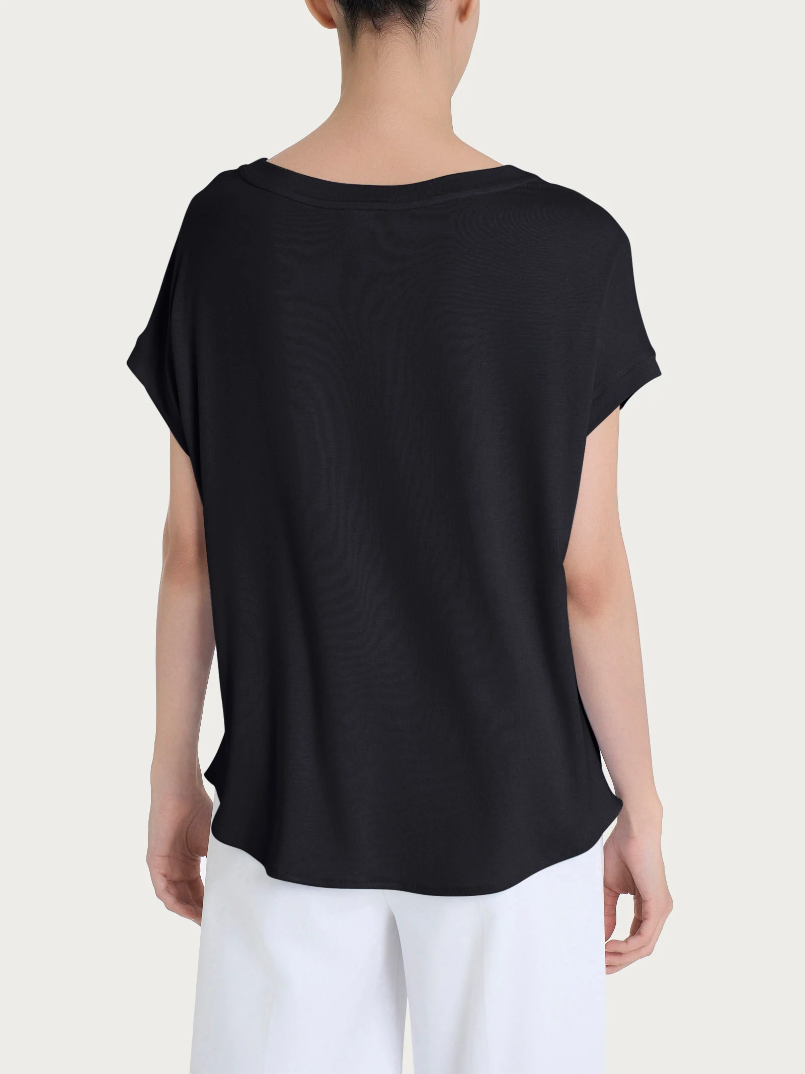 Maglietta con manica corta kimono in Misto Viscosa - Nero - Image 2