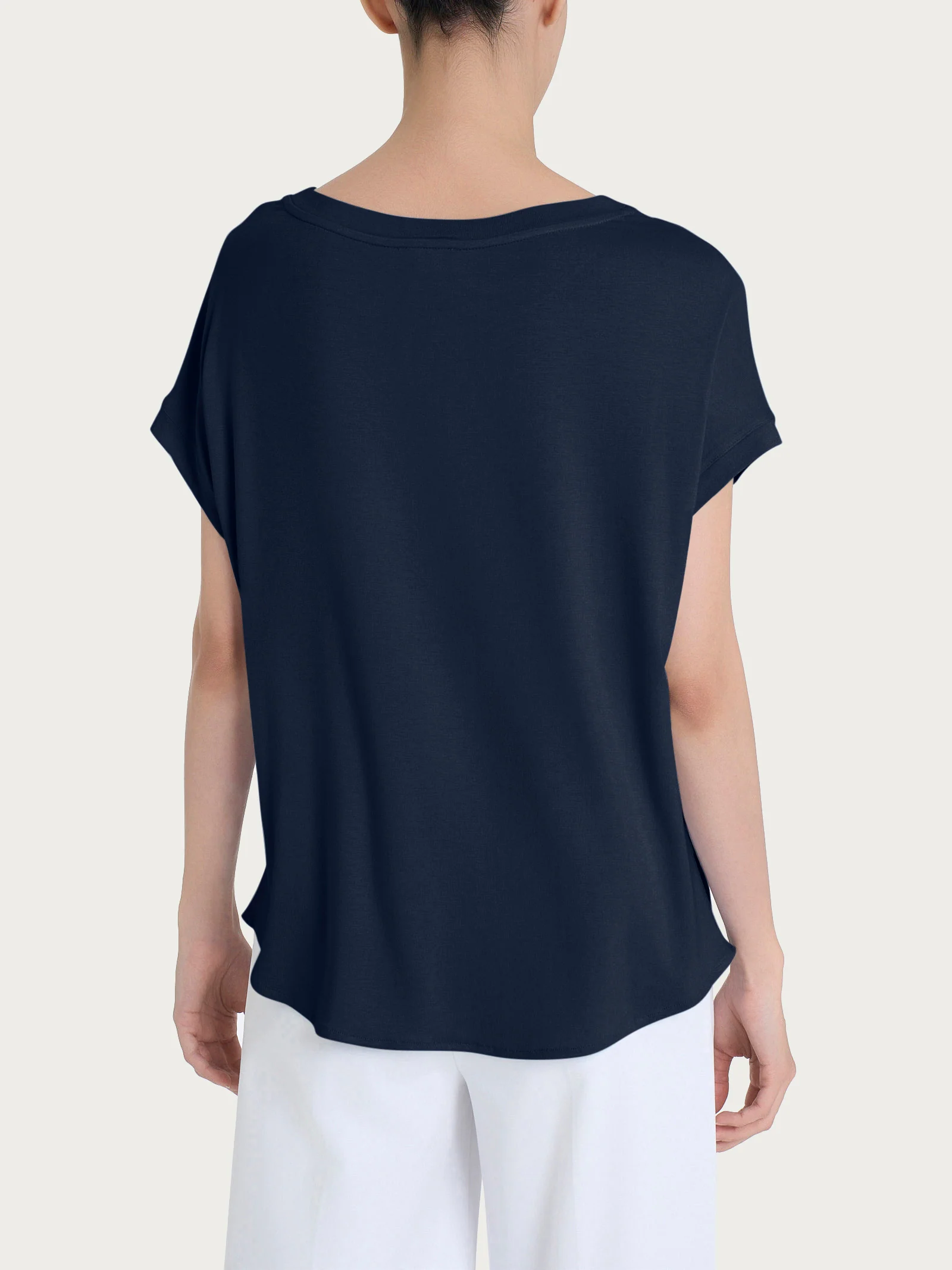 Maglietta con manica corta kimono in Misto Viscosa - Bleu - Image 4