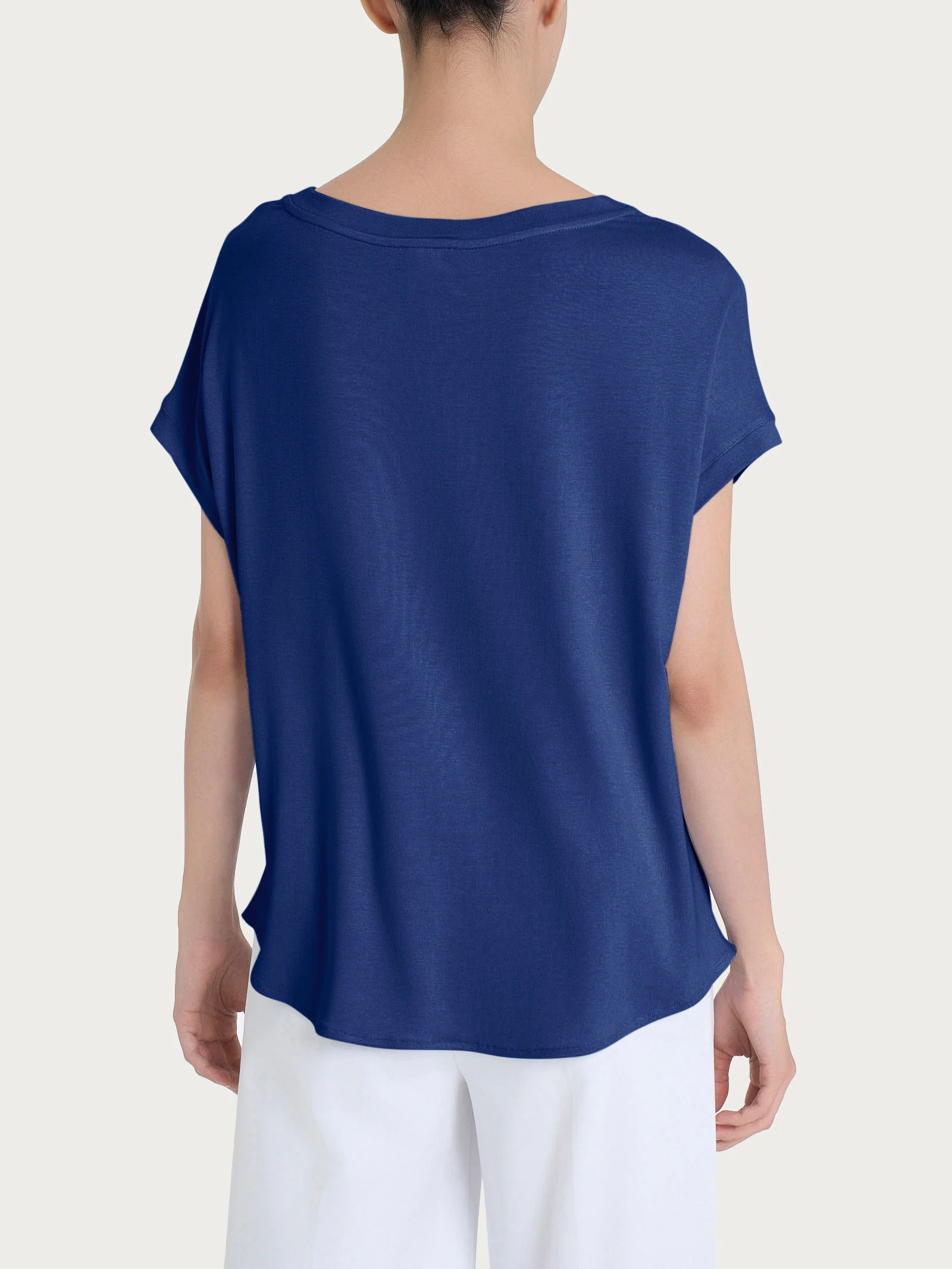 Maglietta con manica corta kimono in Misto Viscosa - Blueberry - Image 2