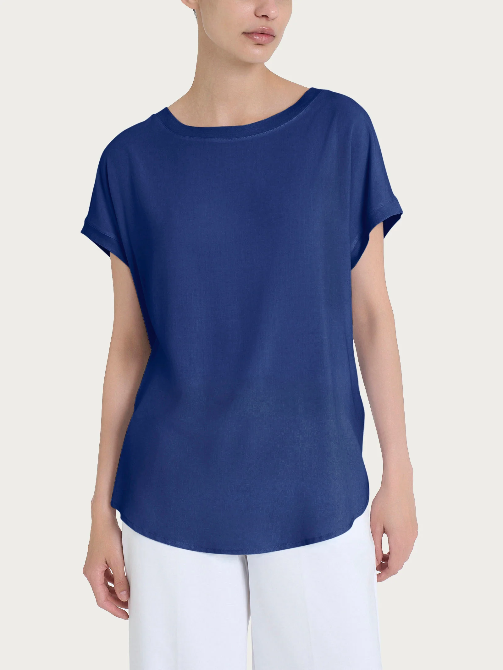 Maglietta con manica corta kimono in Misto Viscosa - Blueberry - Image 4