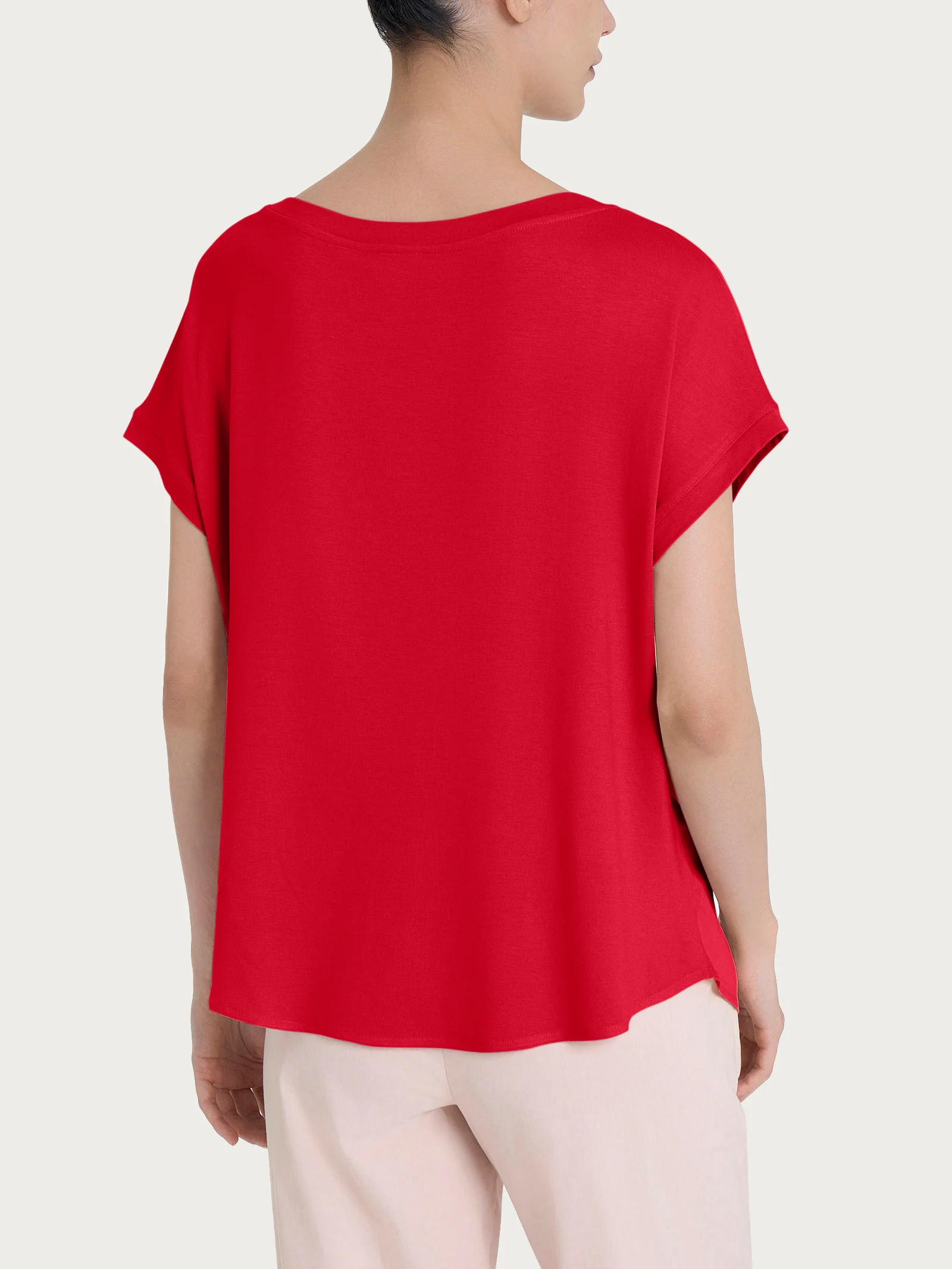 Maglietta con manica corta kimono in Misto Viscosa - Salsa - Image 2
