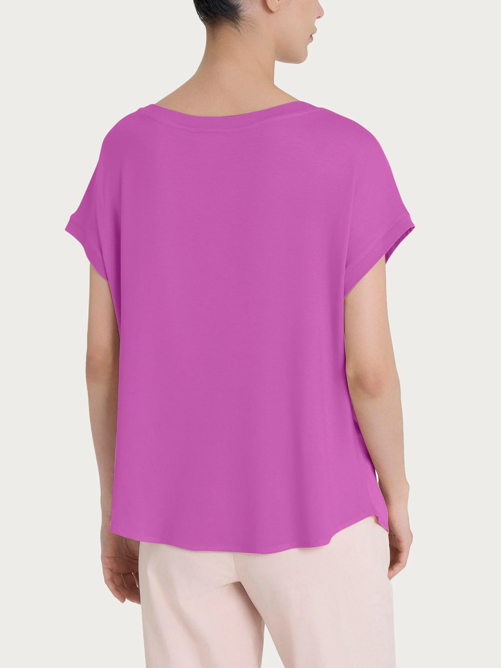 Maglietta con manica corta kimono in Misto Viscosa - Cattleya Orchid - Image 2