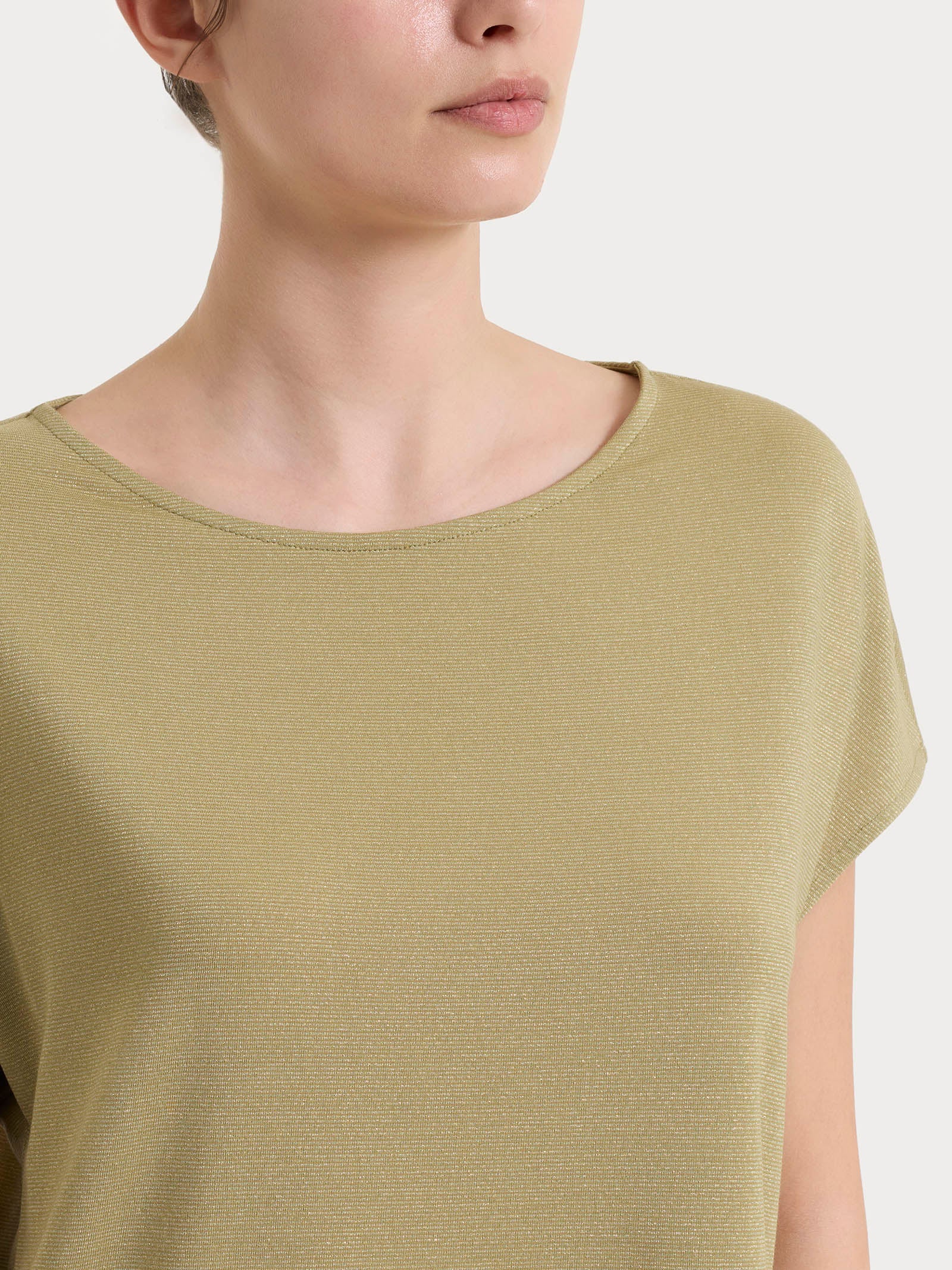 Maglietta con manica corta kimono in Summer Light - Fant. Khaki righe 1/1 - Image 4