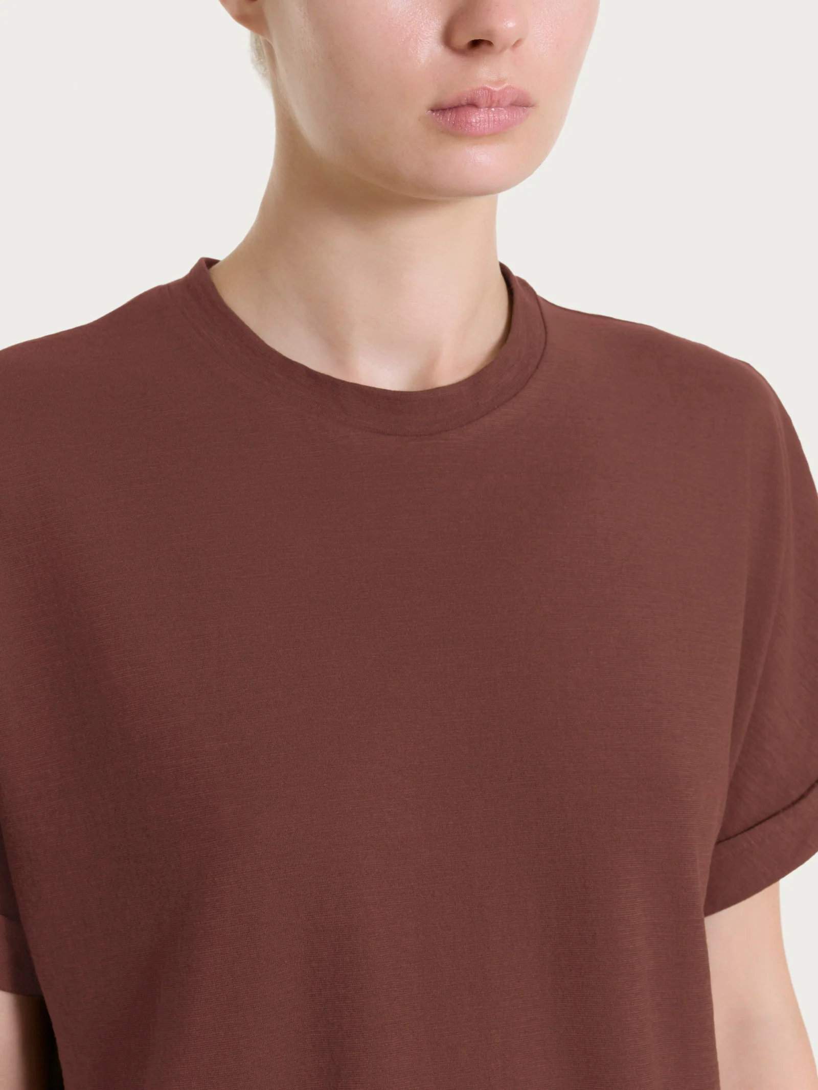 Maglietta con manica over in Slub Jersey - Cappuccino - Image 3